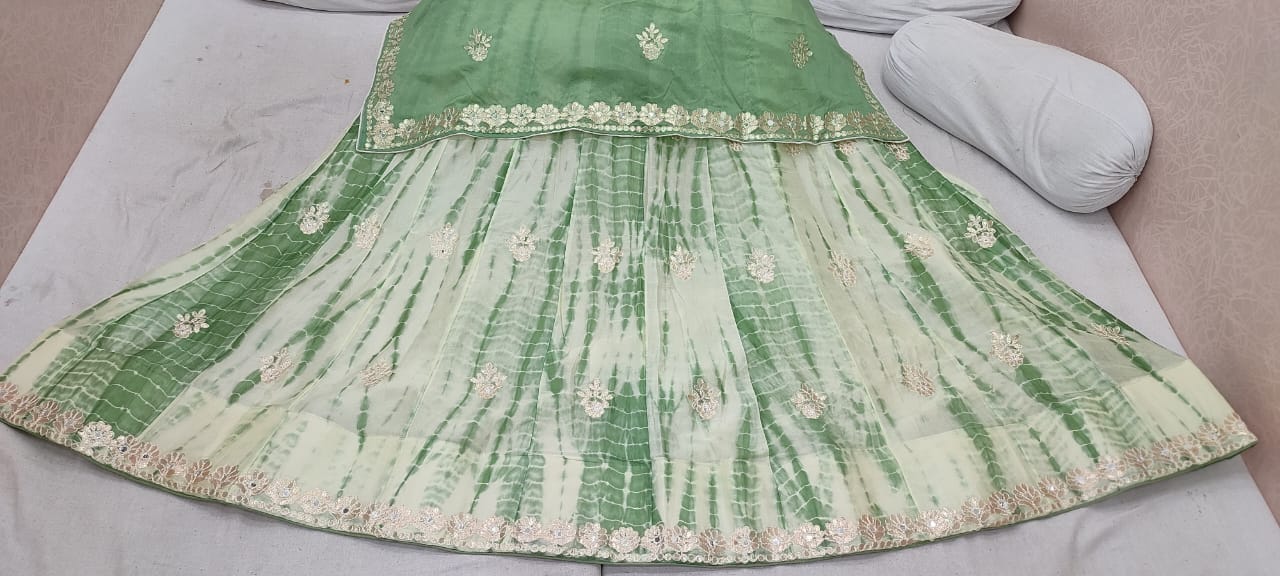 KcPc New Nylone Chinon Gota pati work Shibori LehengaRAJ