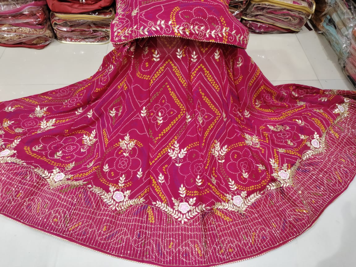 By Pure Georgette Bandhani Print Lehenga With Traditional wear