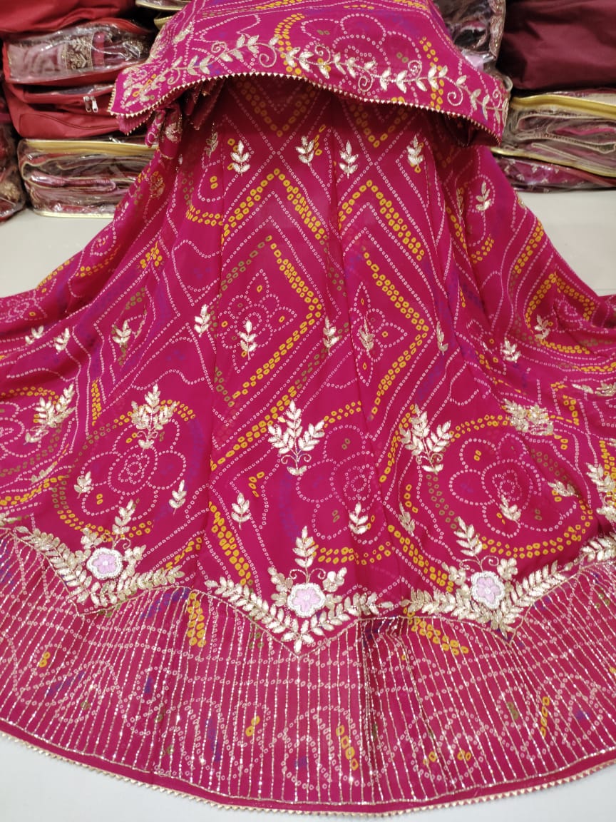 By Pure Georgette Bandhani Print Lehenga With Traditional wear