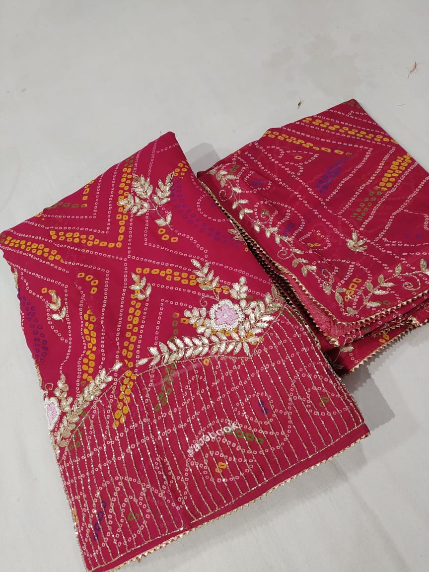 By Pure Georgette Bandhani Print Lehenga With Traditional wear