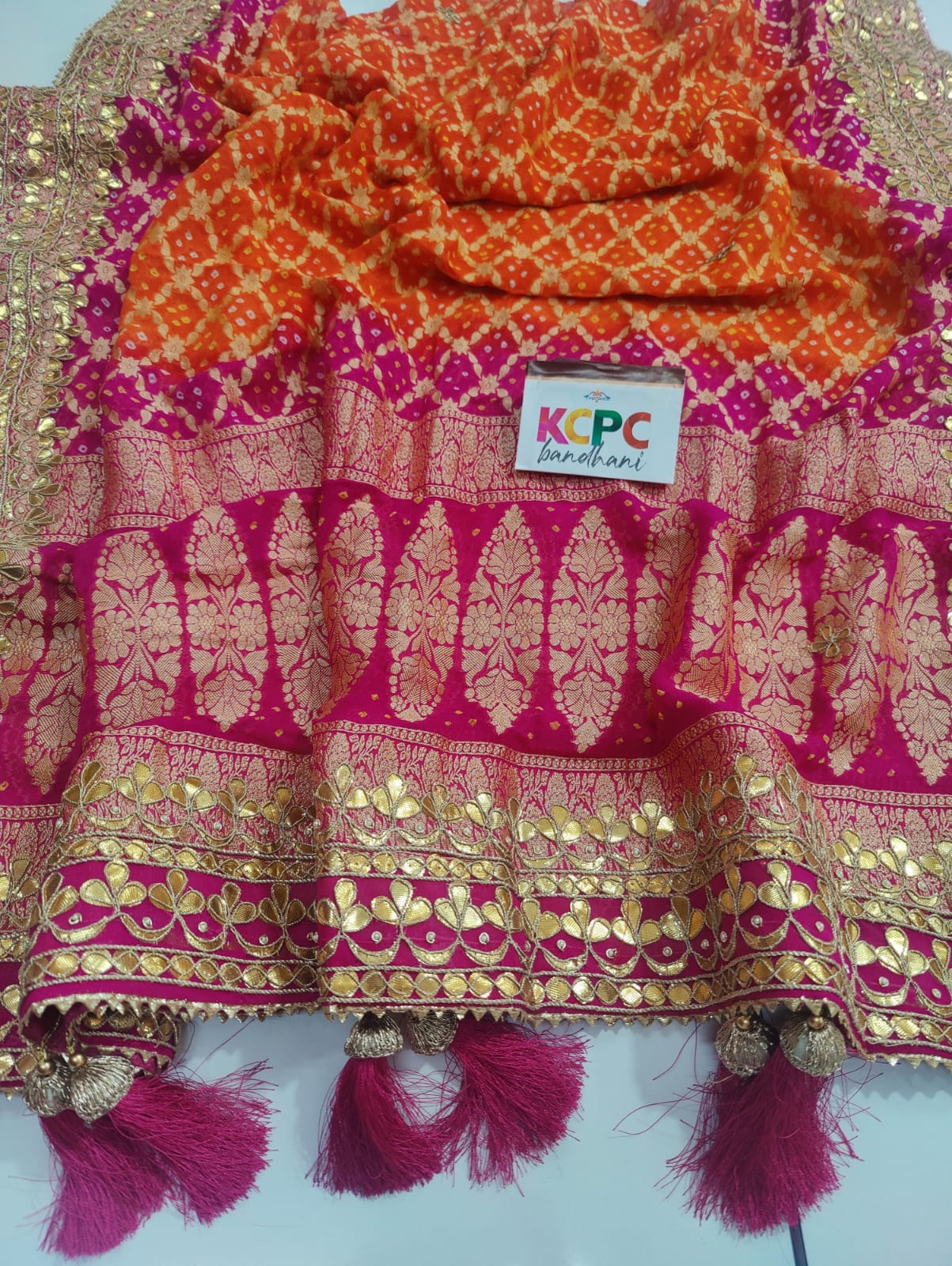 Pure Khaddi Upada Jangla Neemzari BandhaniGhatchola Dupatta With Gotapatti Handwork
