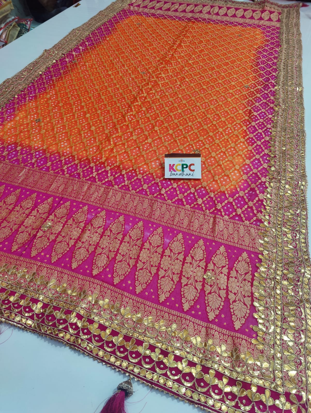 Pure Khaddi Upada Jangla Neemzari BandhaniGhatchola Dupatta With Gotapatti Handwork