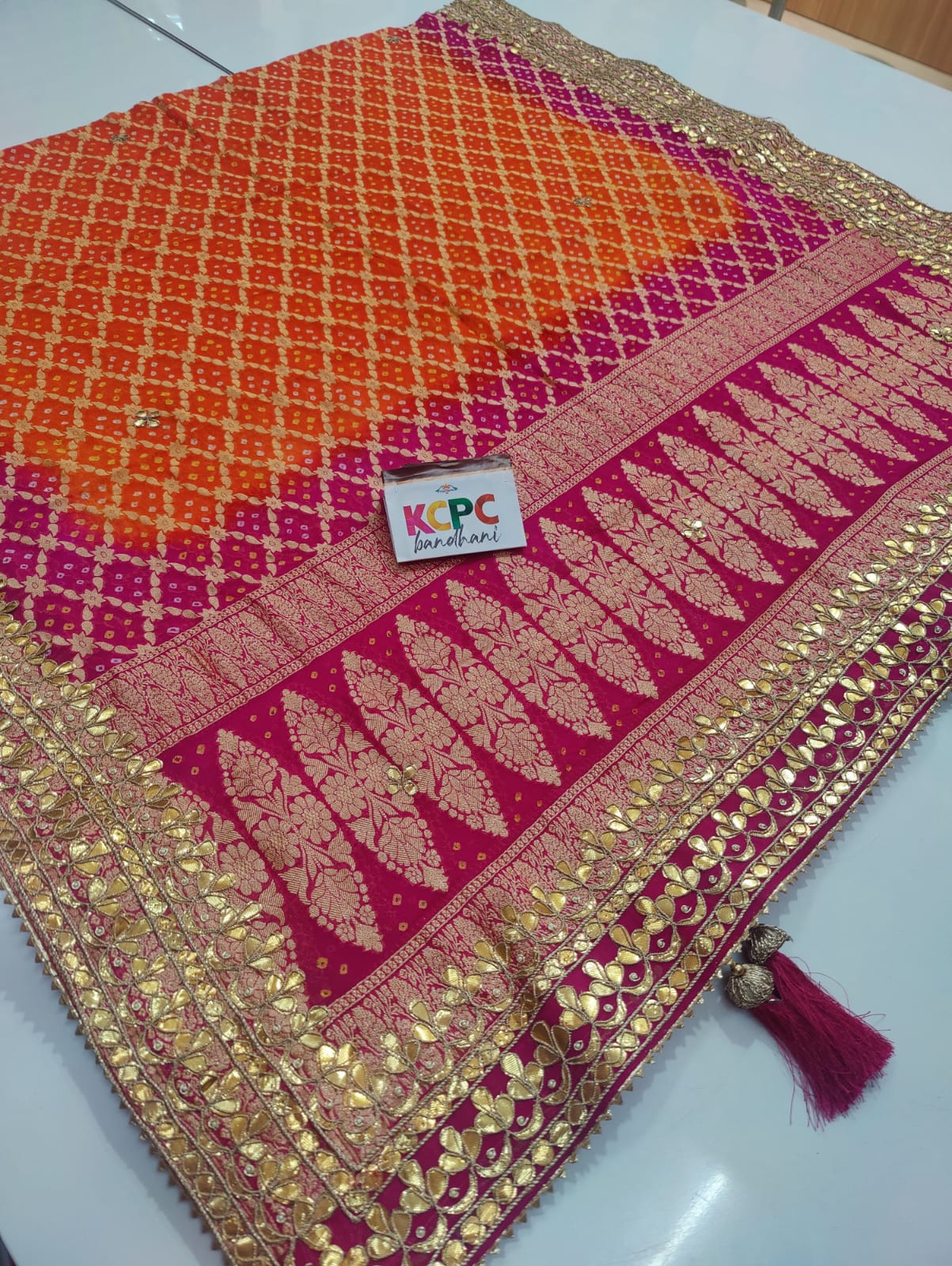 Pure Khaddi Upada Jangla Neemzari BandhaniGhatchola Dupatta With Gotapatti Handwork