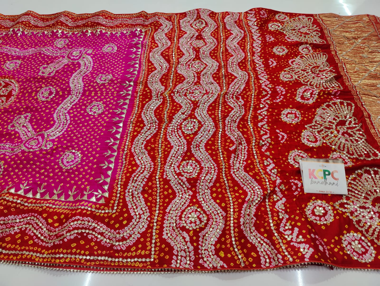 Pure Gaji Silk Bandhani Heavy Gotapatti WorkSaree With Blouse Saree