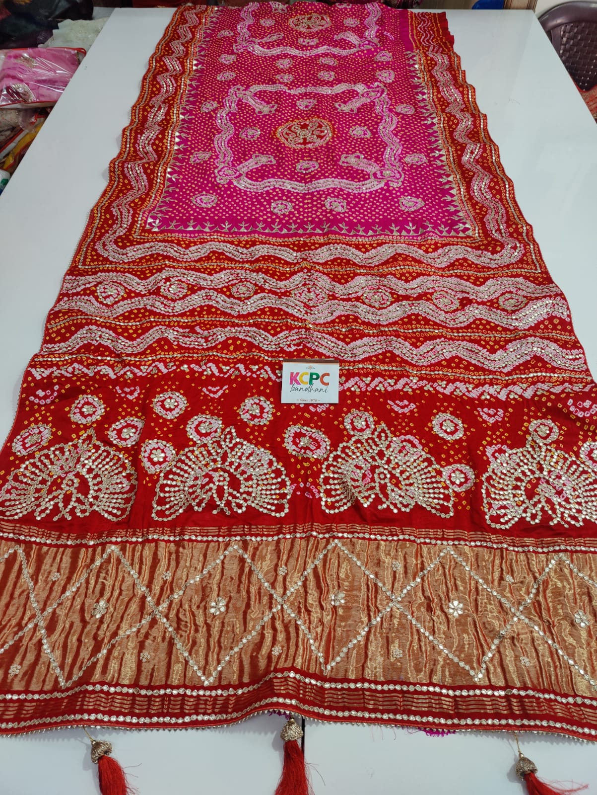 Pure Gaji Silk Bandhani Heavy Gotapatti WorkSaree With Blouse Saree