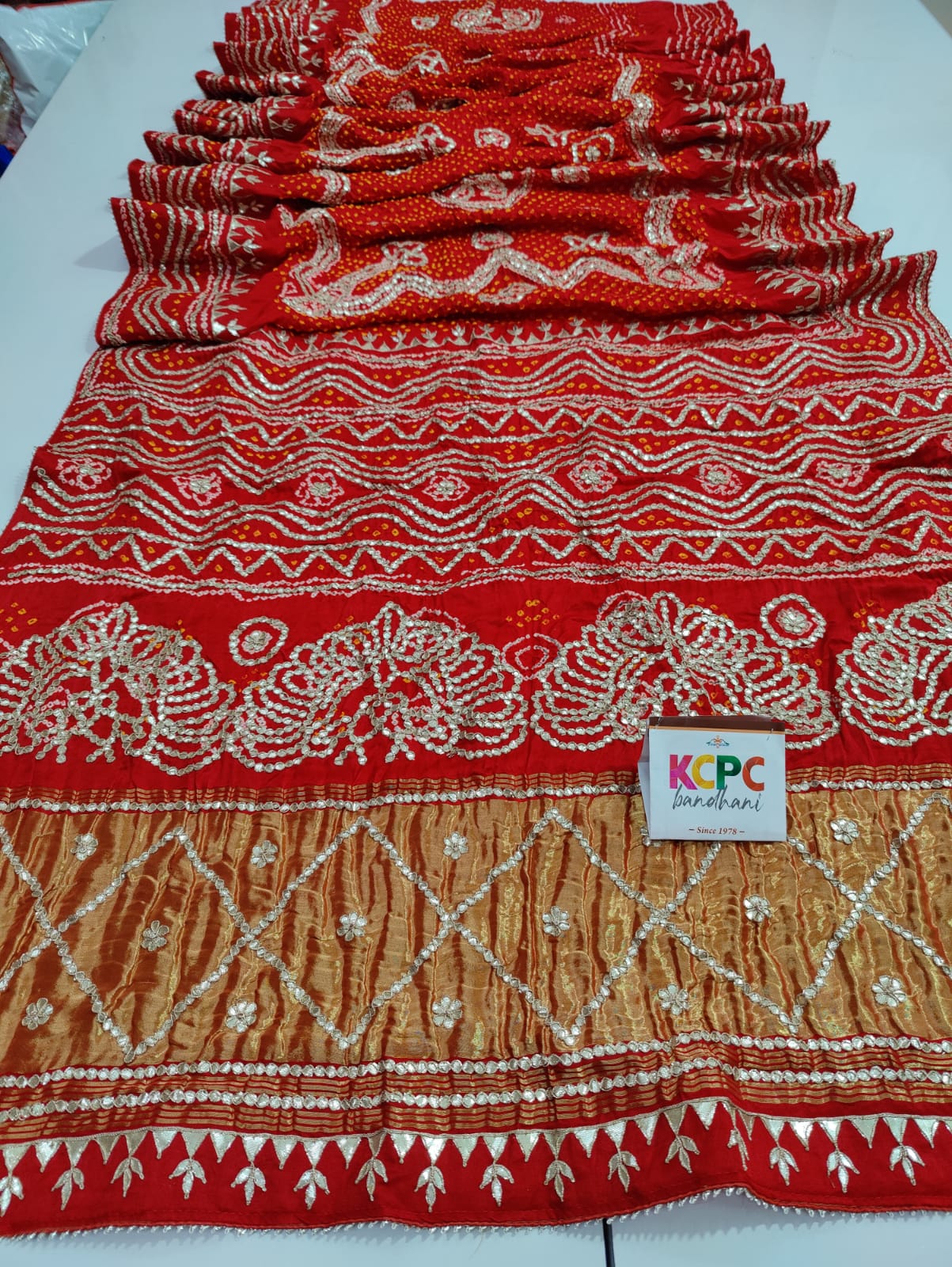 Pure Gaji Silk Bandhani Heavy Gotapatti Work Saree With Blouse Saree