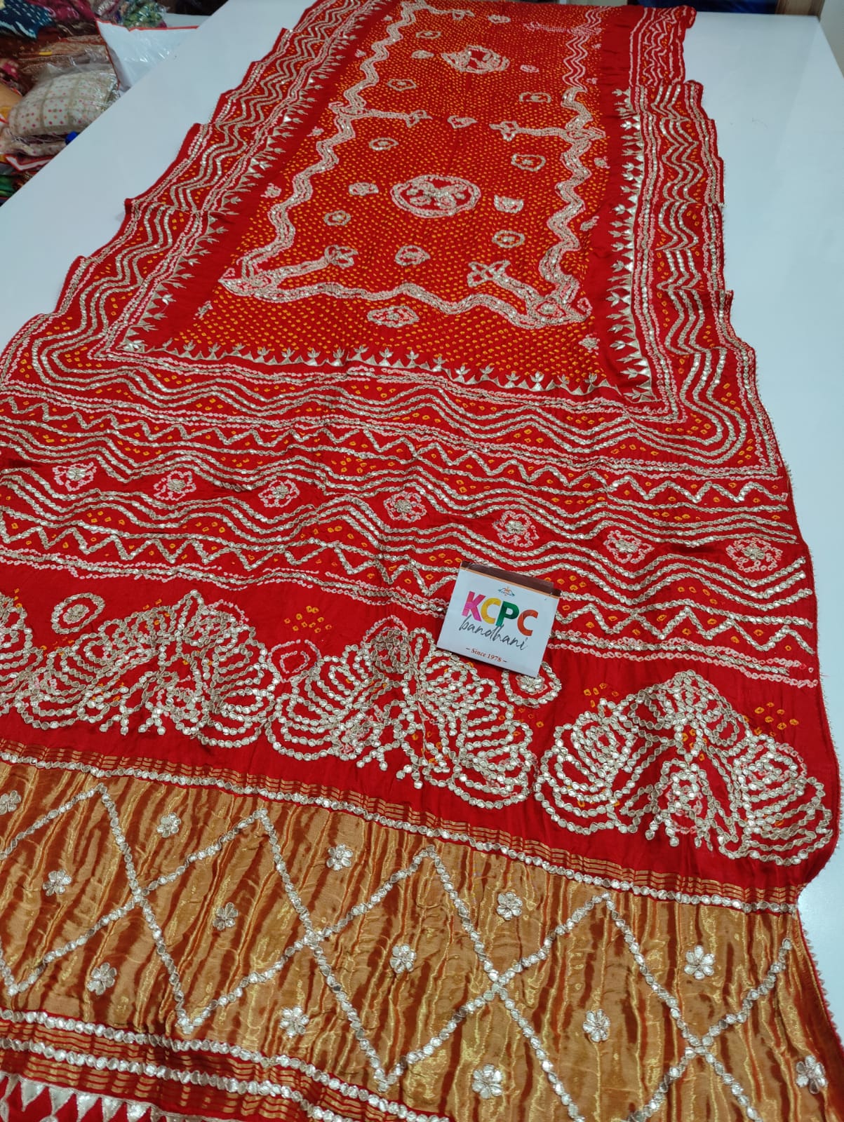 Pure Gaji Silk Bandhani Heavy Gotapatti Work Saree With Blouse Saree
