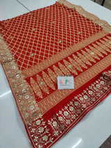 Pure Khaddi Georgette Upada Janglaw Bandhani Neemzari Bridal Red Chunri Dupatta With Zero Gotapatti