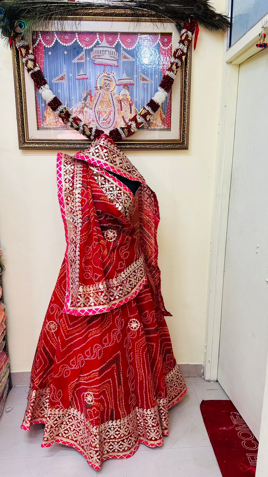 Pure Kota Doria Bandhej Lehenga Chunni With Gottapatti Kml Or