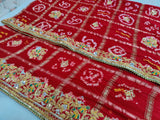 Latest Trending Pure Gaji Silk Bandhani Jardozi Work Ghatchola Chunri Pila Odhna In Aara Tari