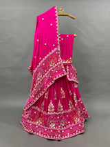 A pink Gajji silk lehenga dupatta with white beadwork