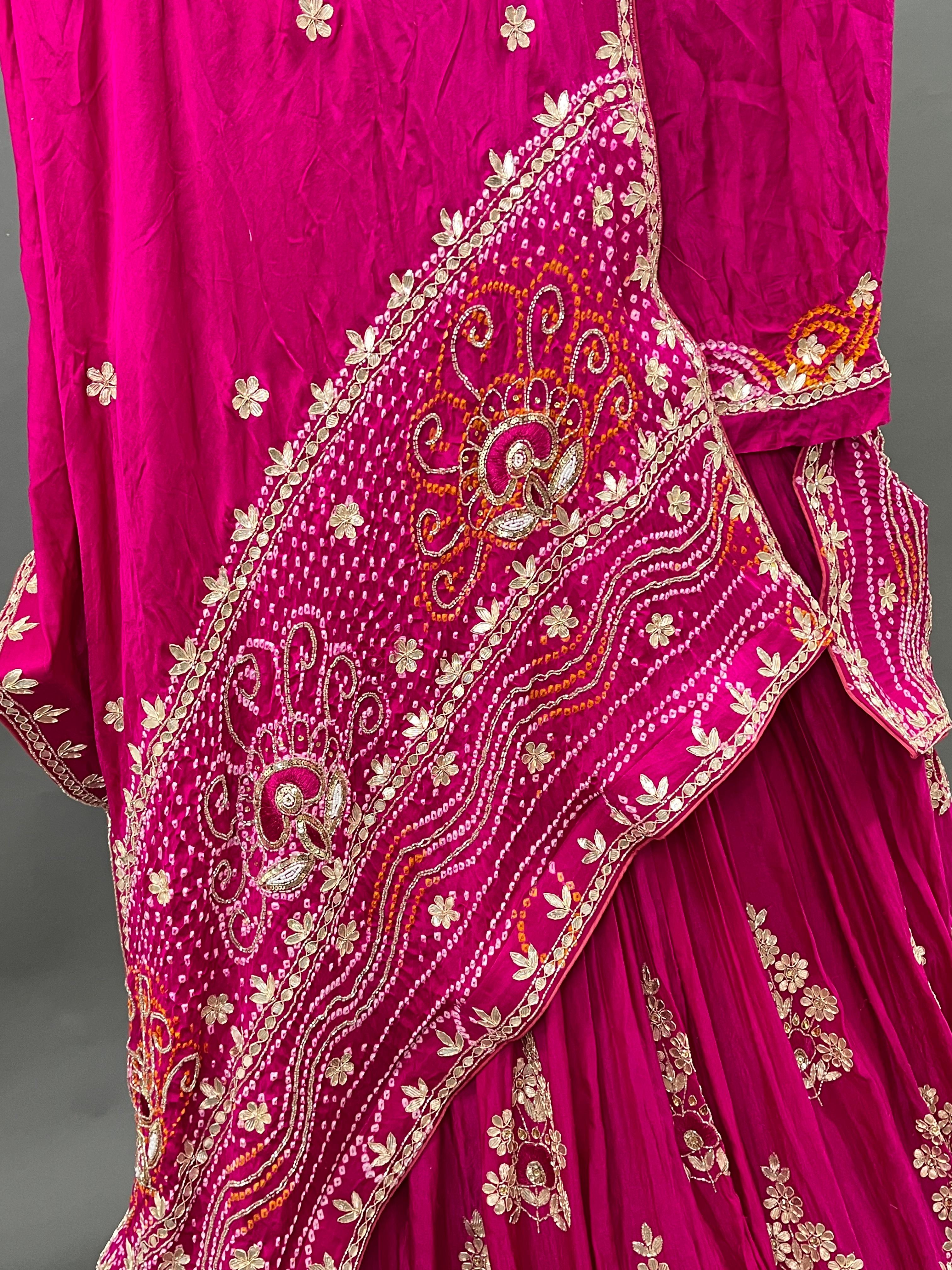 A pink Gajji silk lehenga dupatta with white beadwork