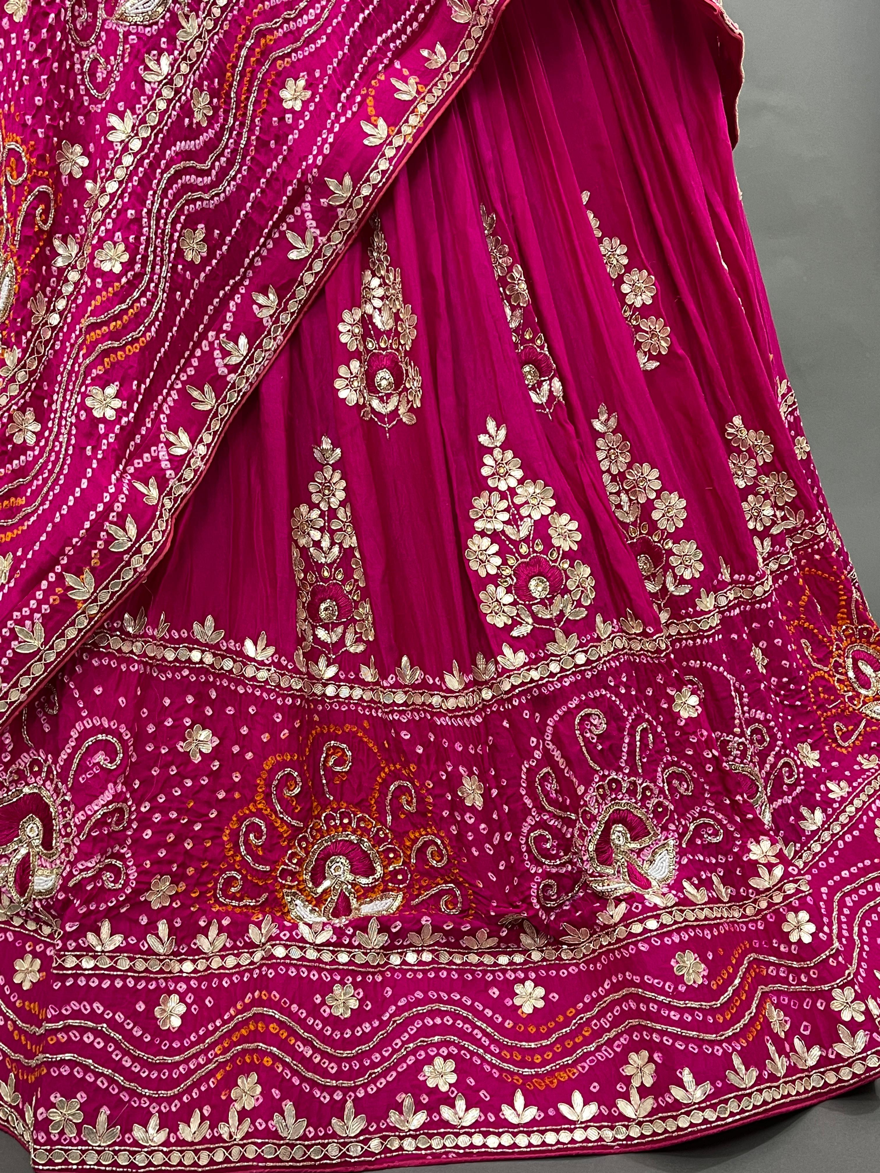 A pink Gajji silk lehenga dupatta with white beadwork