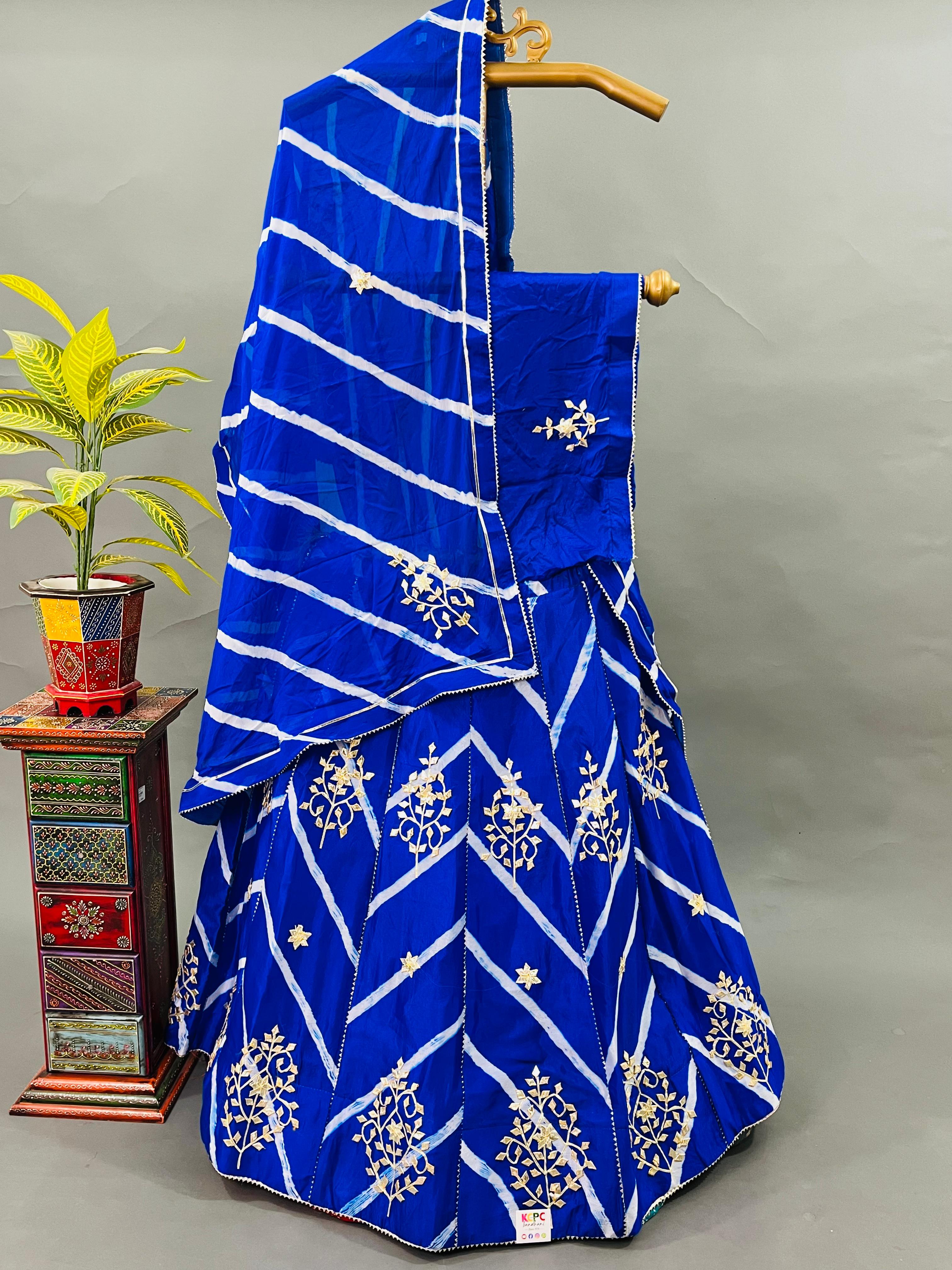 KcPc Chinon Rajasthani Ethnic Kacha Gotapatti Work Traditional Lehengas kml Yellow Blue
