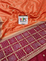 Multicolor Bandhani Semi Gaji Silk Saree Orange And Red colour