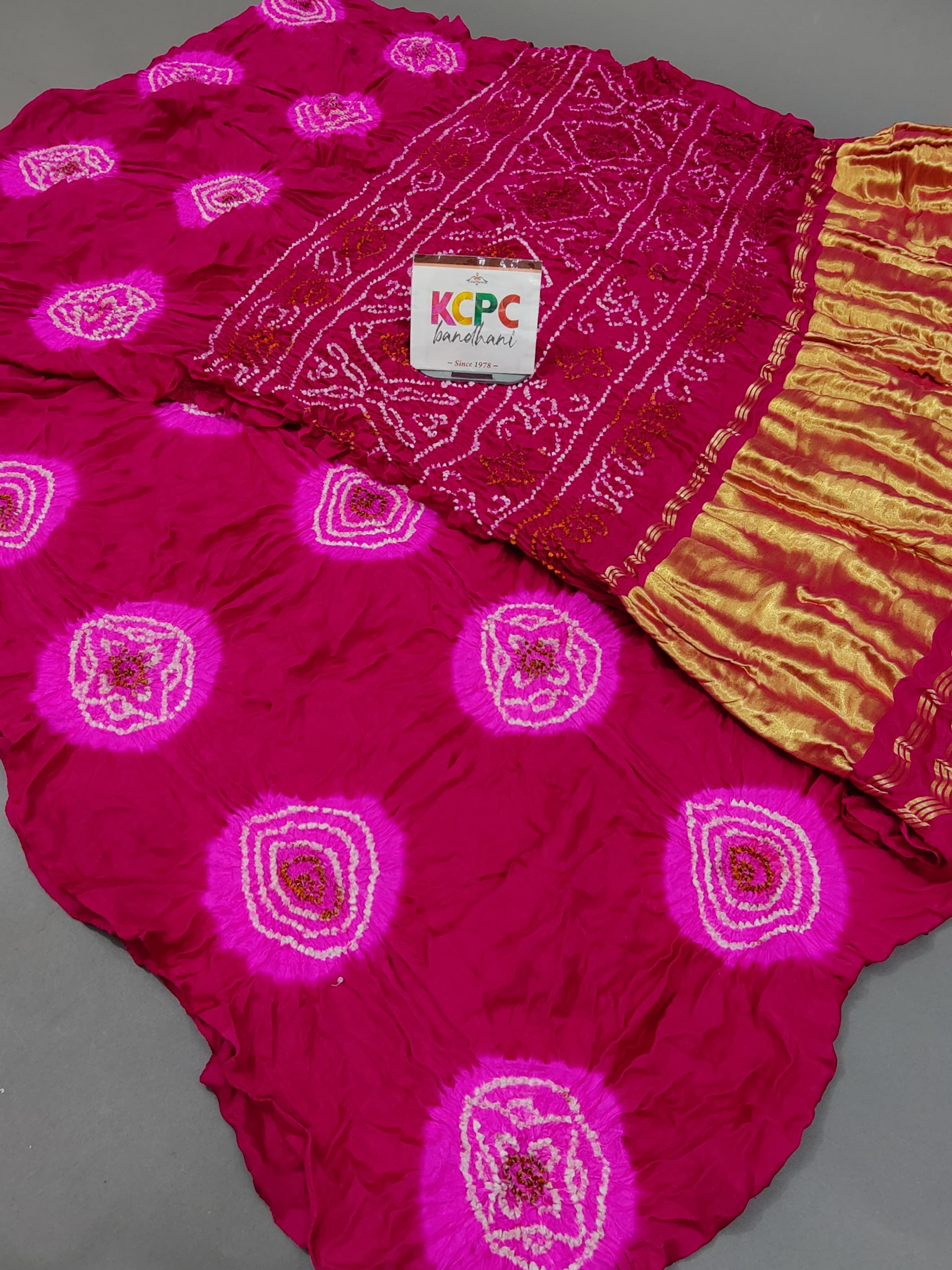 Gaji Silk Bandhani Sarees with Lakdi Patta Zari Pallu Rani
