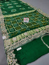 KcPc Beautiful Pure Gaji Silk Bandhani Ghatchola Gotapatti Saree AMT Green