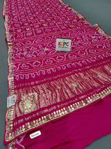 KcPc New Pure Gaji Silk Bandhani Ghatchola Gotapatti Work SareeAMT Rani