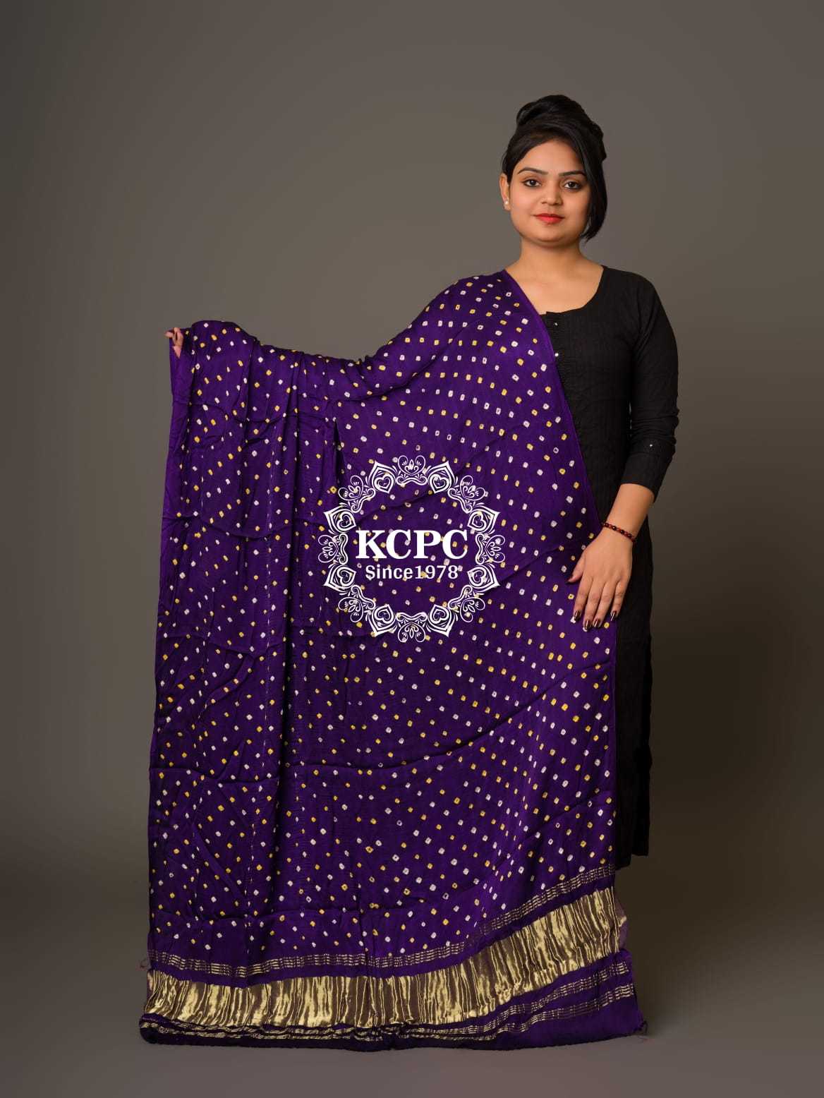 KcPc Latest Trending Bandhani Modal Silk Lagdi Patta Dupatta Purple