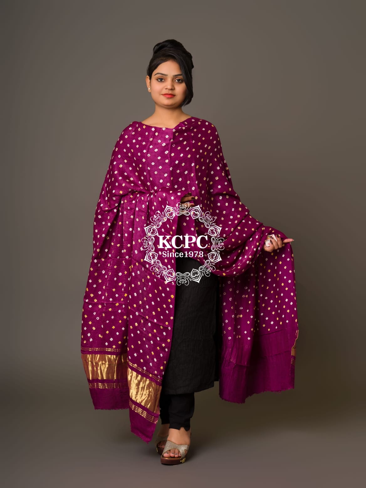 KcPc Latest Trending Bandhani Modal Silk Lagdi Patta Dupatta Wine