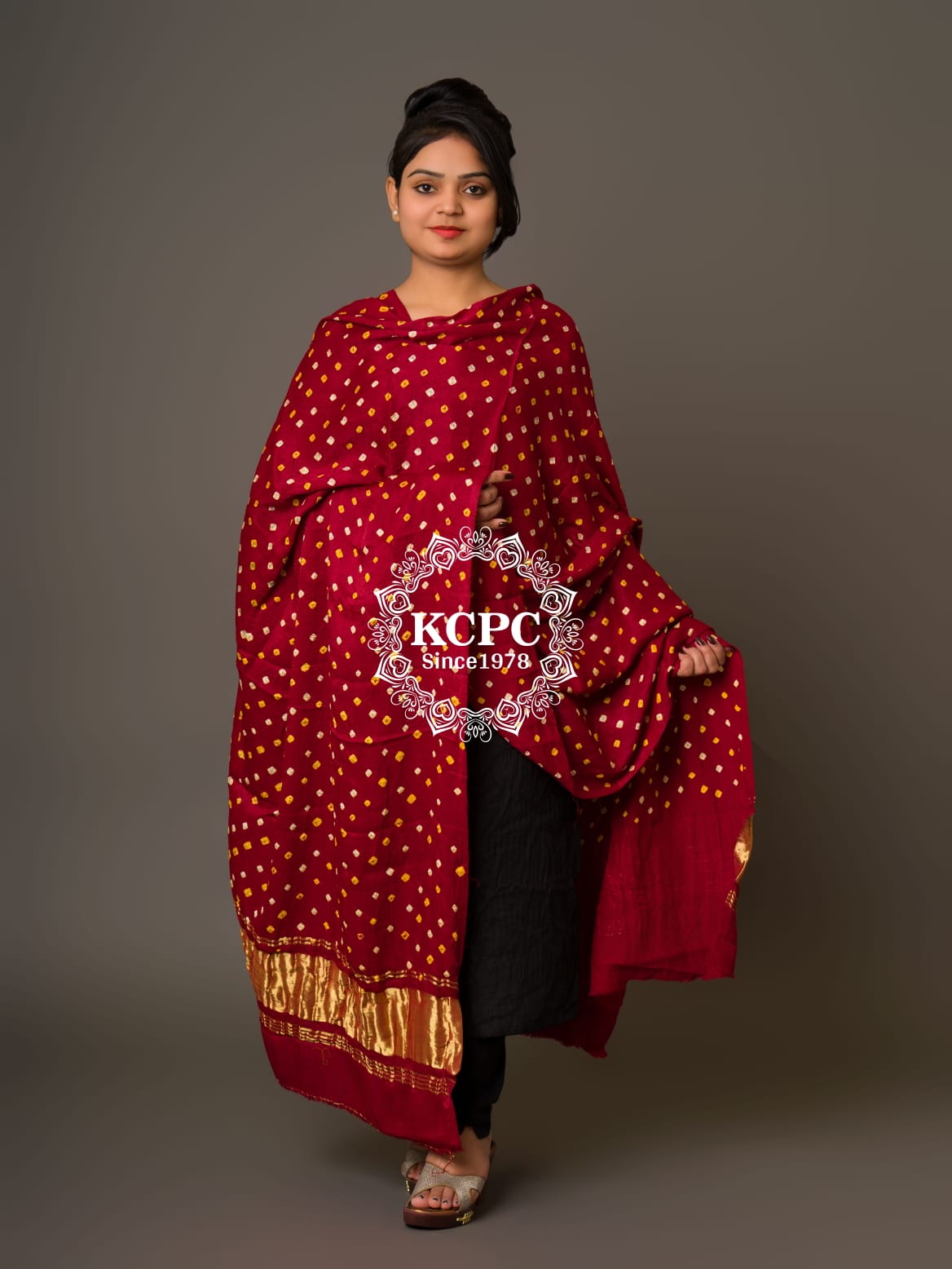 KcPc Latest Modal Silk Bandhani Dupatta Ek Boond Design with Traditional Lagdi Patta