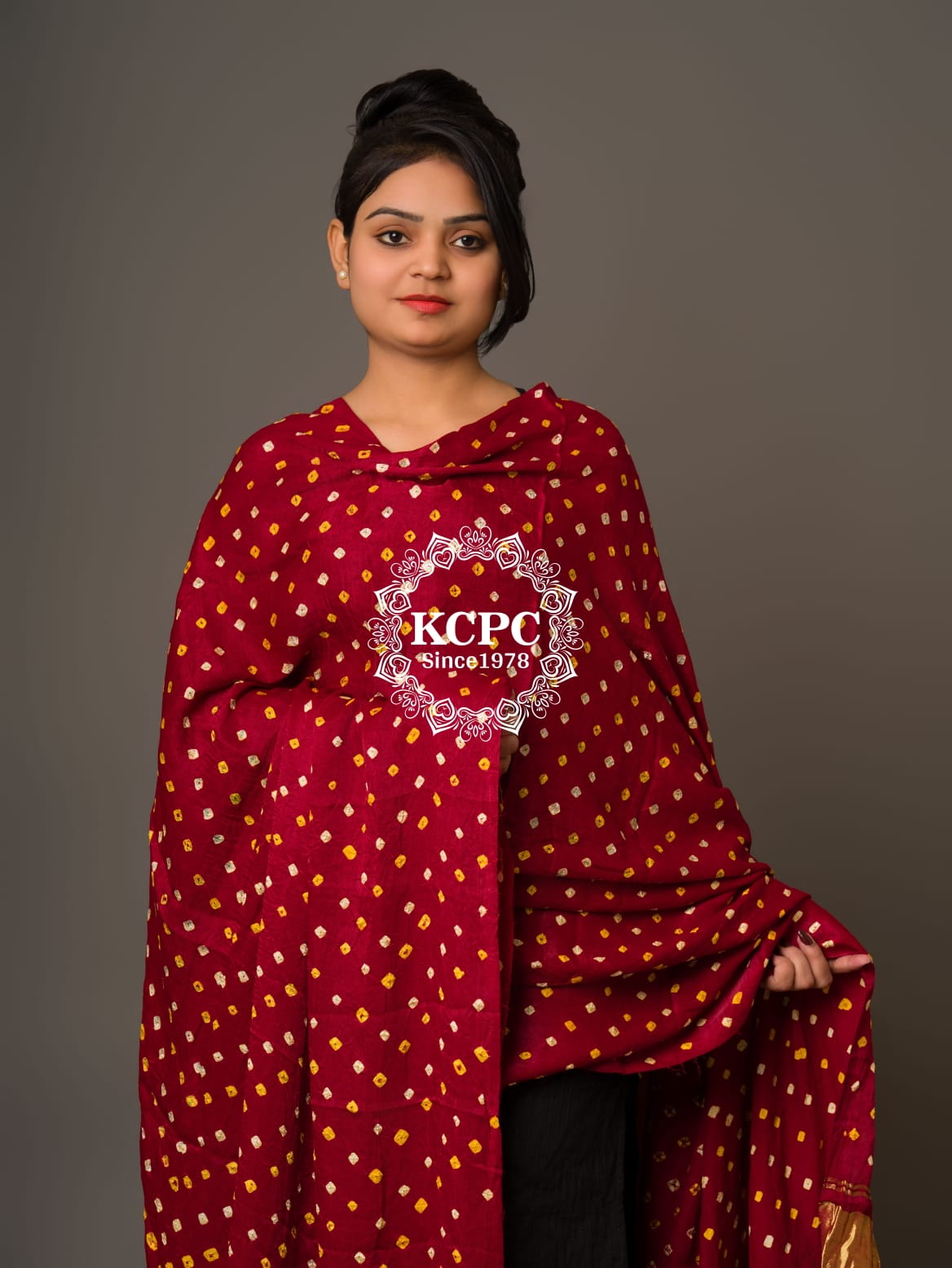KcPc Latest Modal Silk Bandhani Dupatta Ek Boond Design with Traditional Lagdi Patta