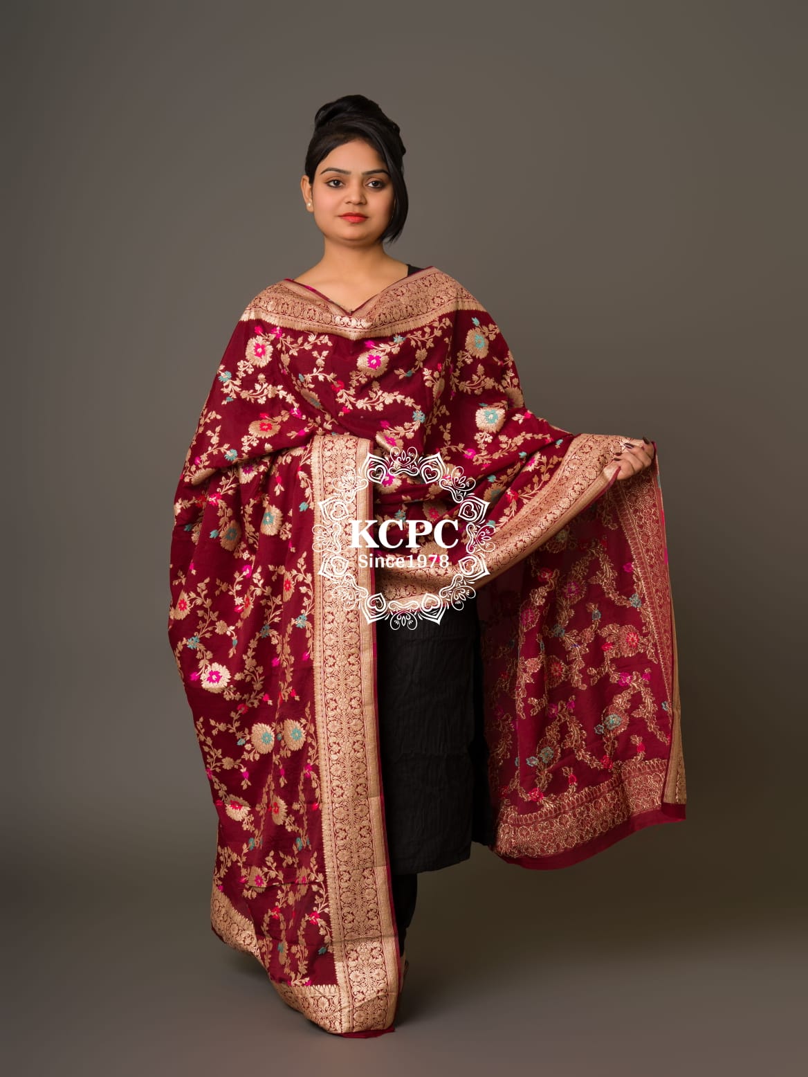 KcPc New Designer Neemzari Banarasi Handloom Pure Chinon Dupattas Mehroon