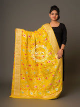 KcPc New Designer Neemzari Banarasi Handloom Pure Chinon Dupattas Yellow