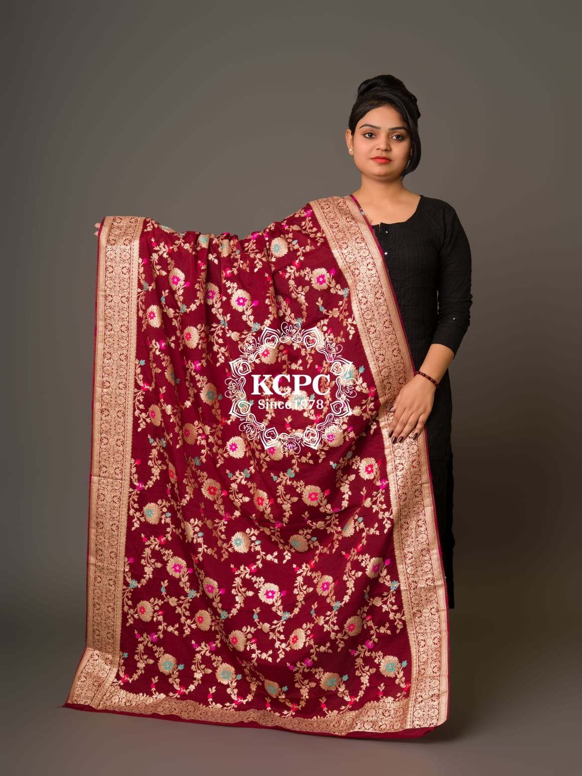 KcPc New Designer Neemzari Banarasi Handloom Pure Chinon Dupattas Mehroon