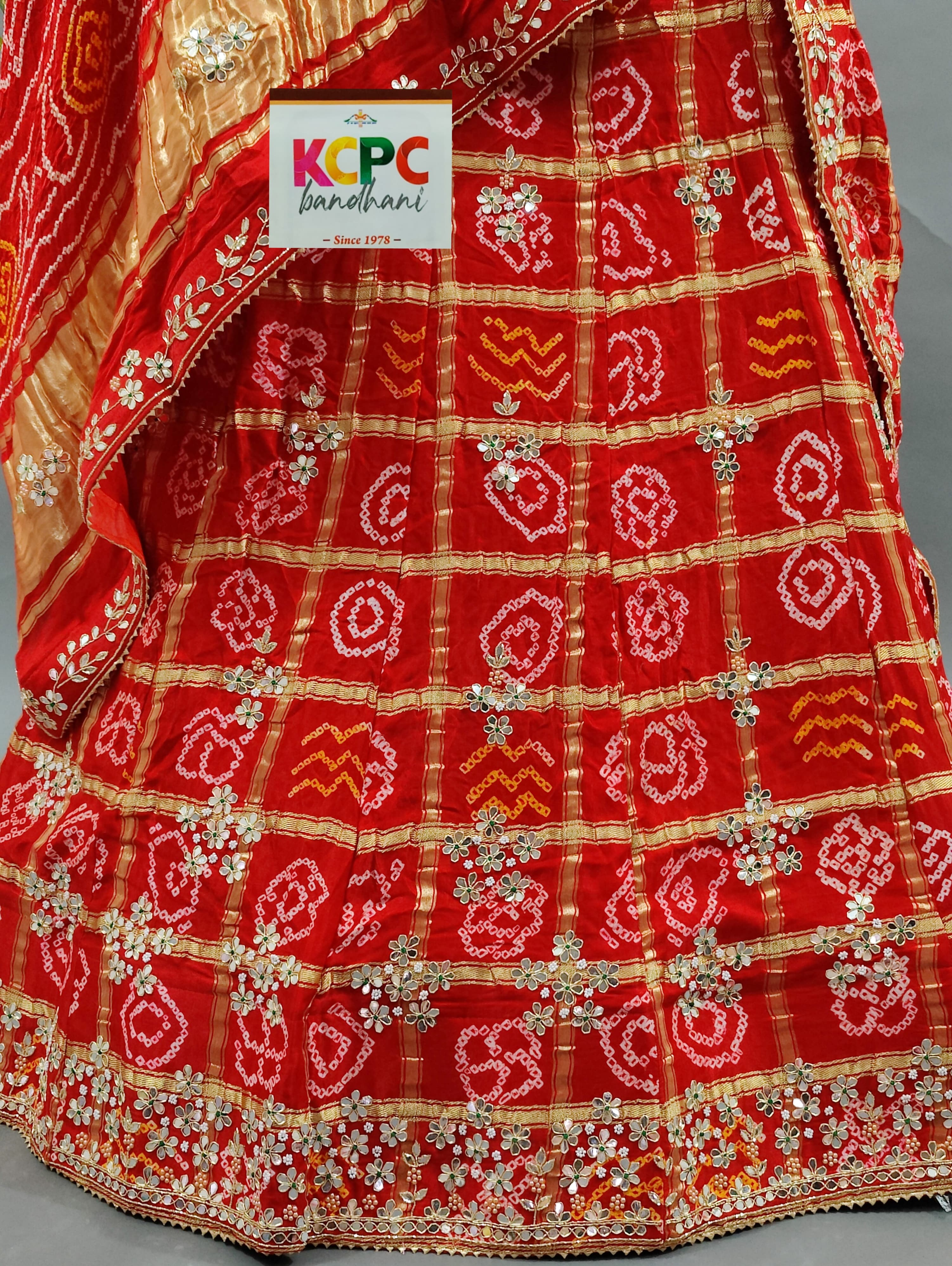 KcPc Pure Gaji Silk Bandhani Ghatchola Handwork LehengaSATISRed