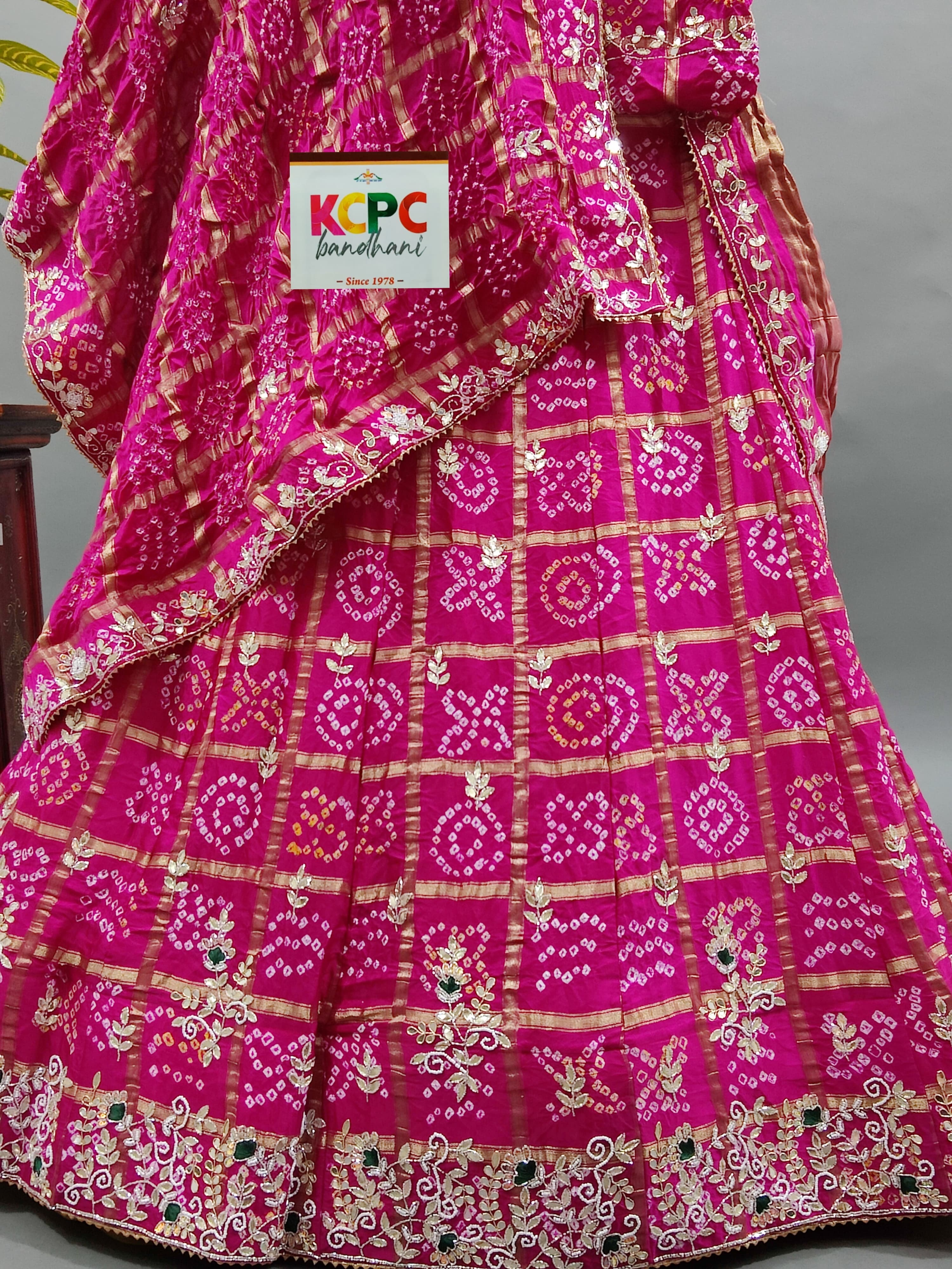 KcPc New Launch Jaipuri Gaji Silk Bandhani Ghatchola with Heavy Gotapatti Work LehengaBTU