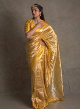 Ayellow Banarasi handloom saree