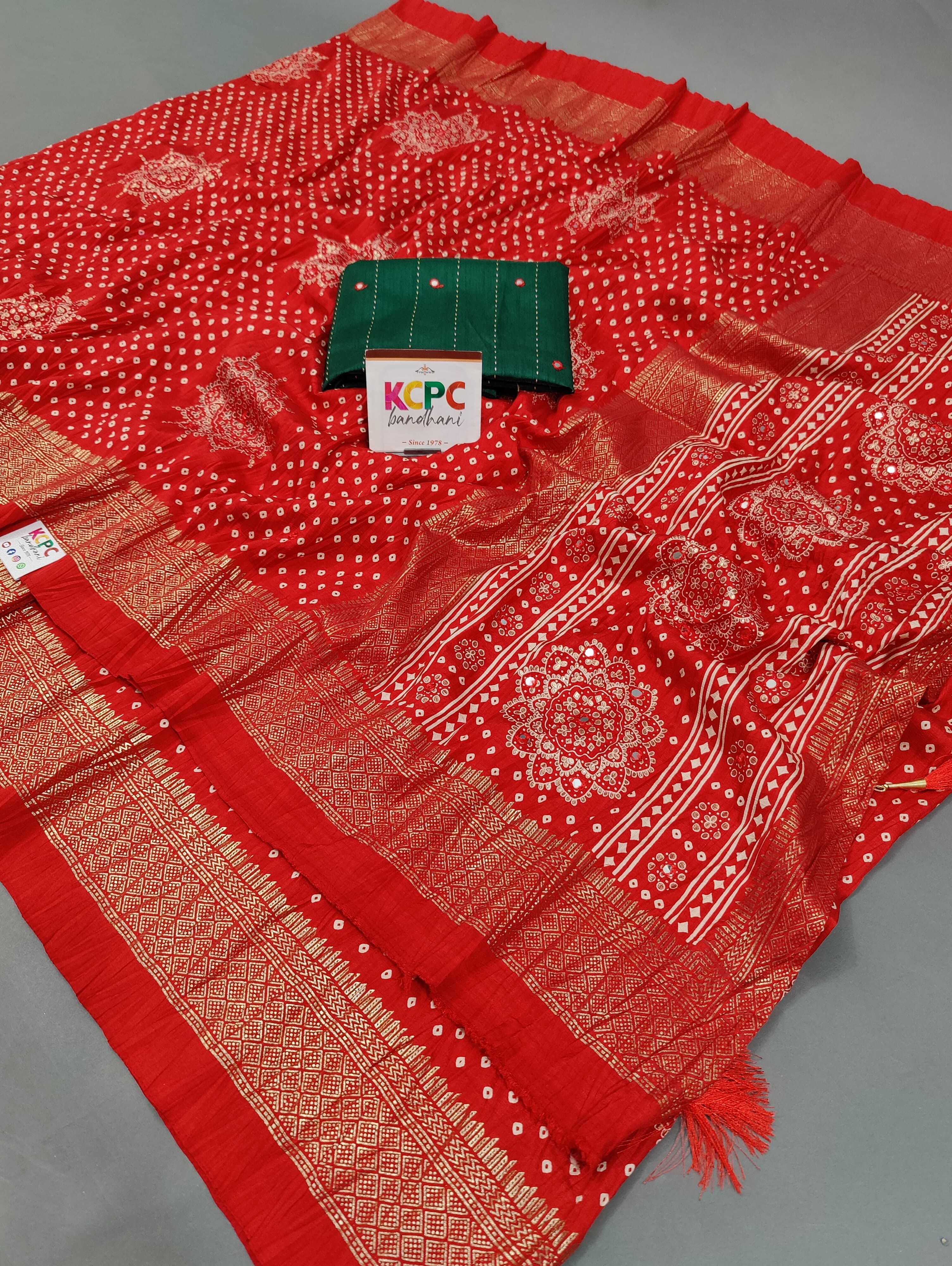 KcPc New Arrival Crush Bandhej Faji Style Cotton silk Saree