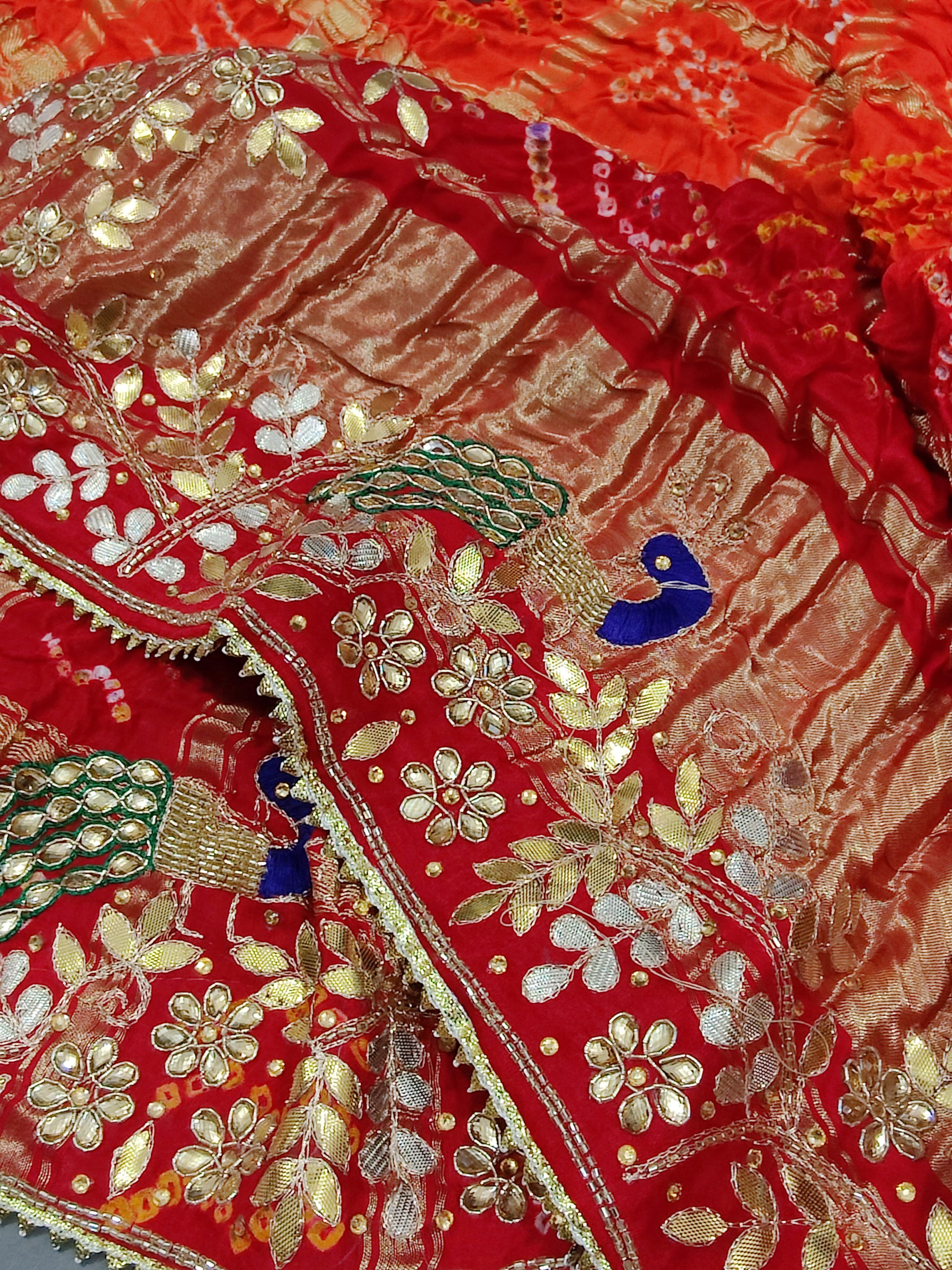 KcPc Pure Gaji Silk Handmade Bandhej Gotapatti Work Marwadi Pila Jaipuri DupattaAMT