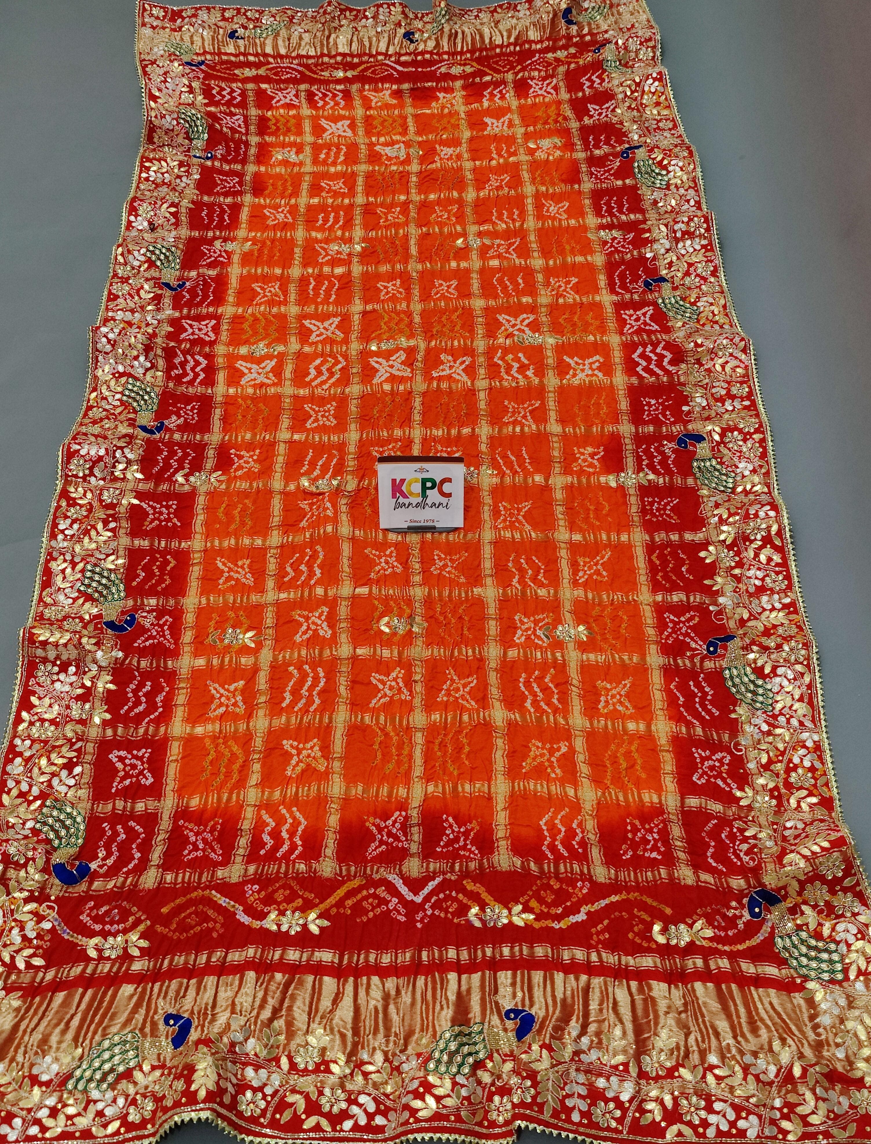 KcPc Pure Gaji Silk Handmade Bandhej Gotapatti Work Marwadi Pila Jaipuri DupattaAMT