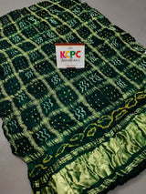 KcPc Designer Gaji Silk Bandhani Ghatchola Modal Dupatta Bottle Green