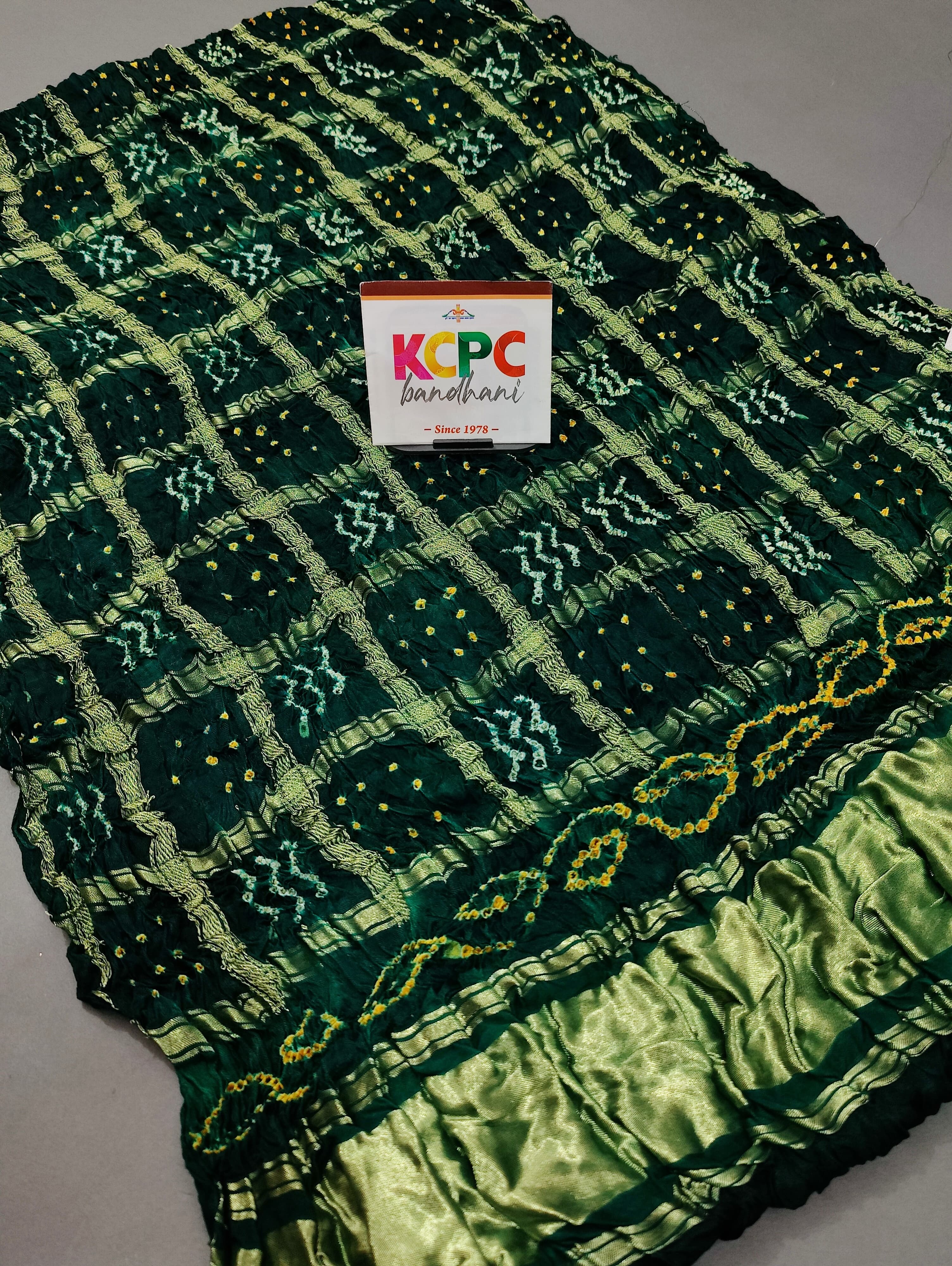 KcPc Designer Gaji Silk Bandhani Ghatchola Modal Dupatta Bottle Green