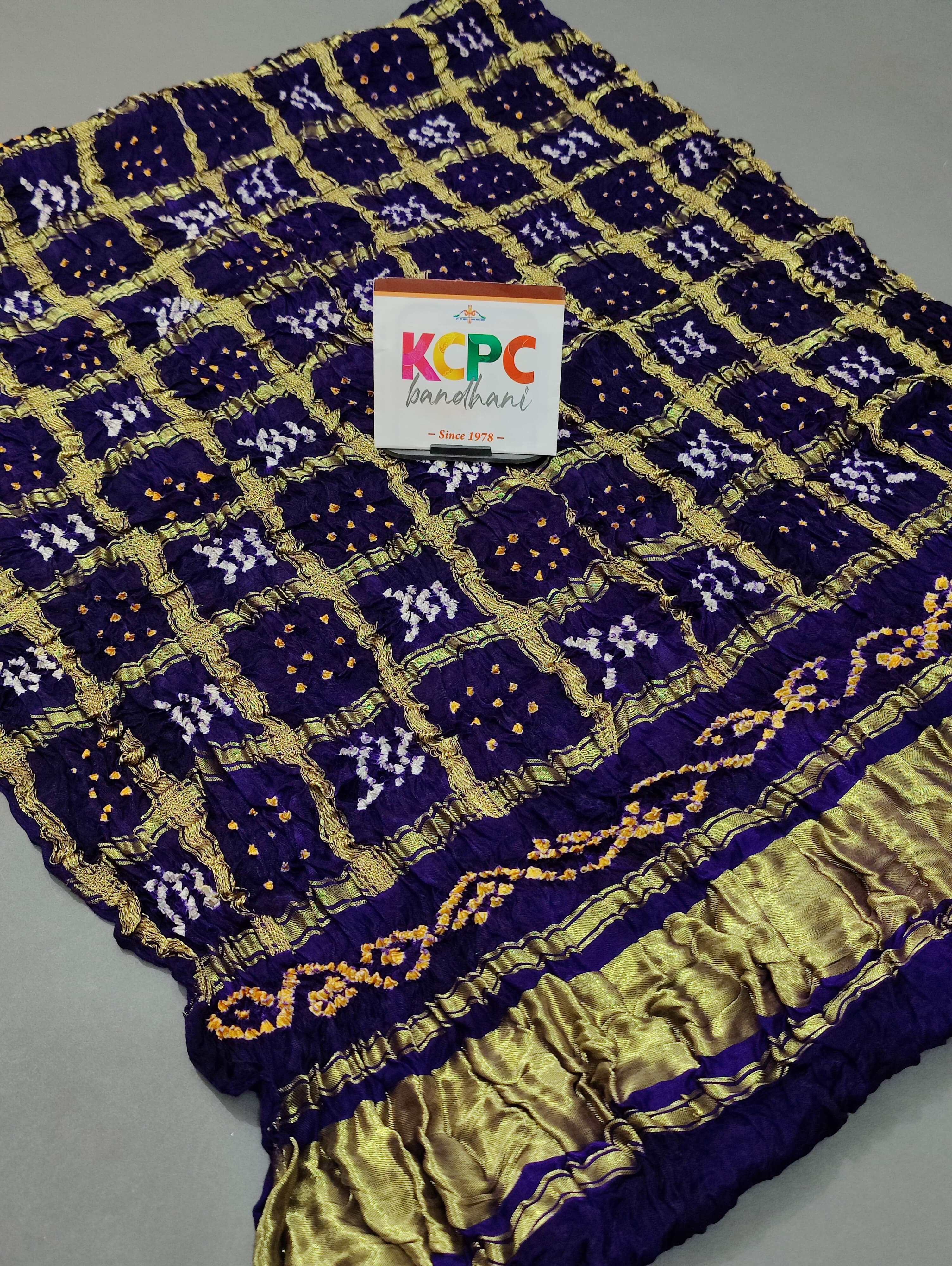 KcPc Designer Gaji Silk Bandhani Ghatchola Modal Dupatta Navy Blue