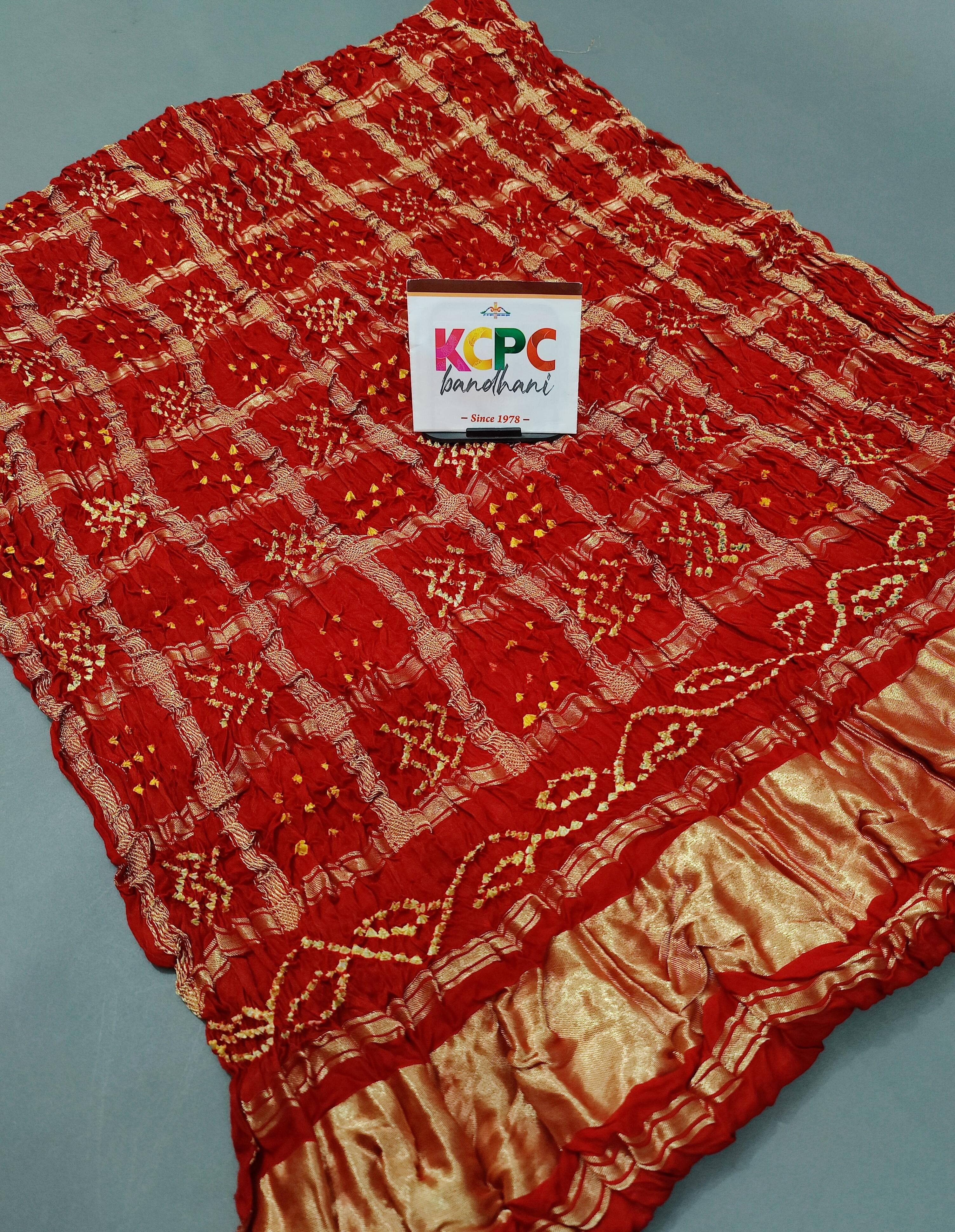 KcPc Designer Gaji Silk Bandhani Ghatchola Modal Dupatta Red