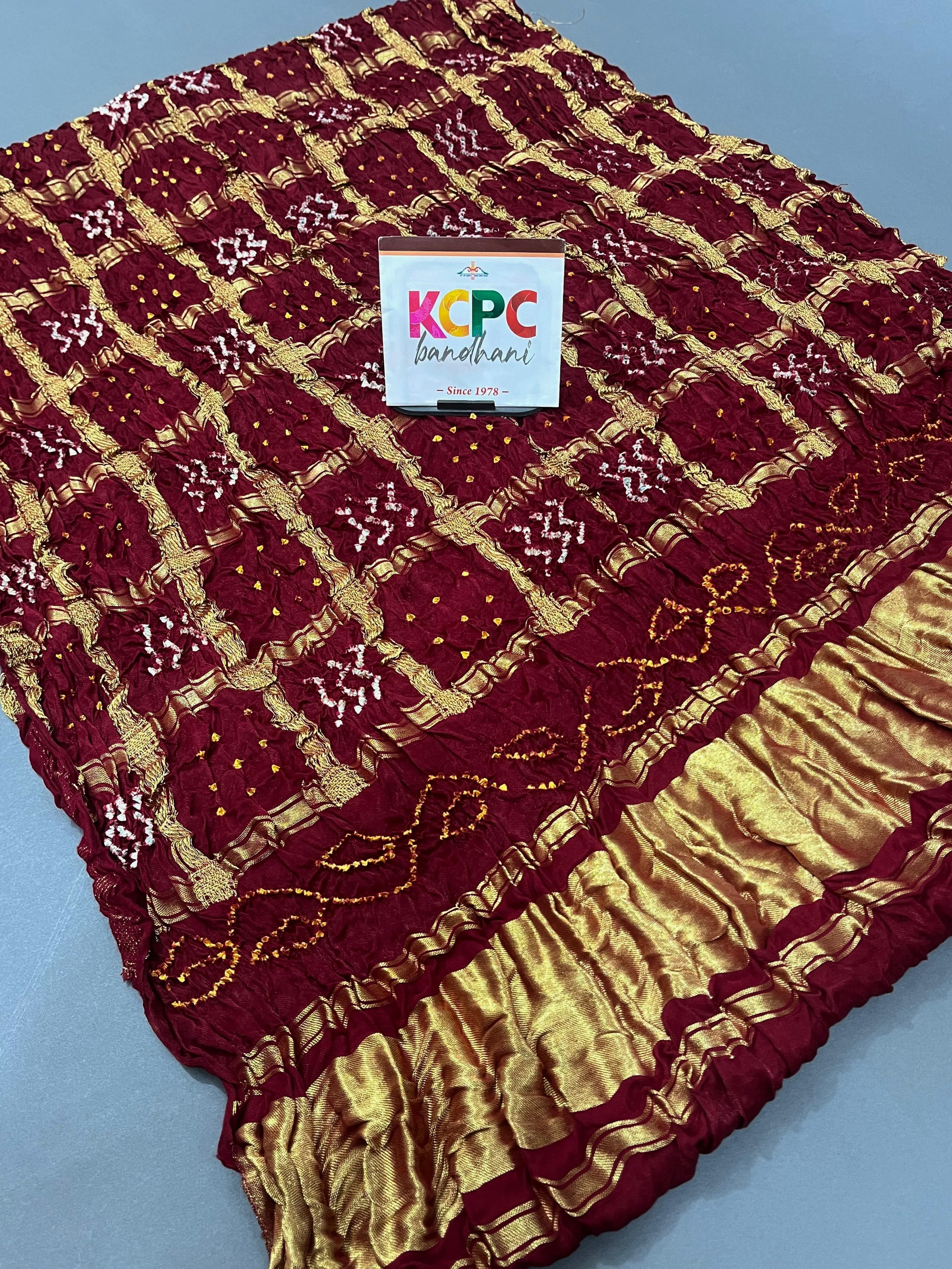 KcPc Designer Gaji Silk Bandhani Ghatchola Modal Dupatta mehroon