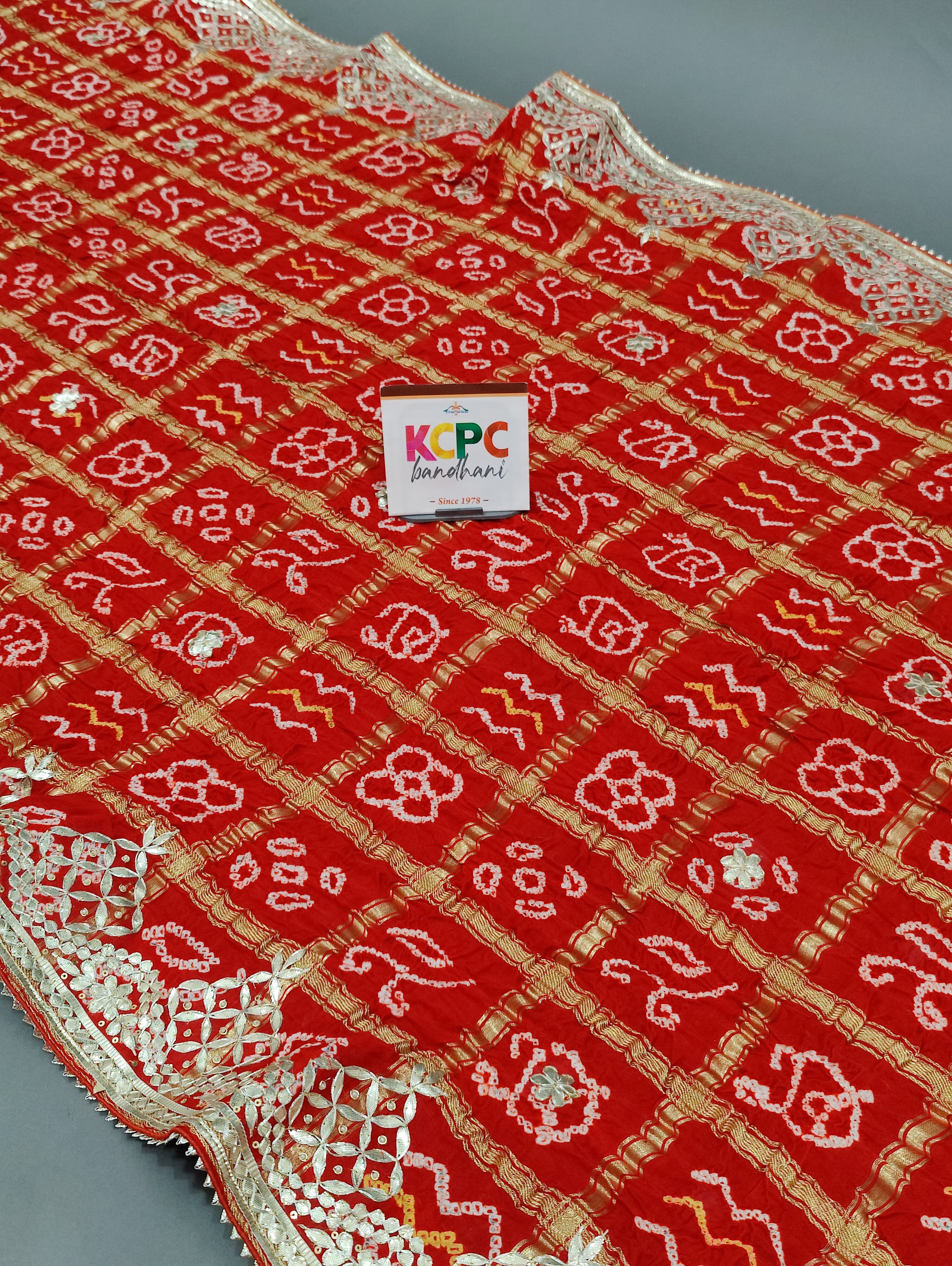 KcPc Pure Gaji Silk Bandhej Ghatchola Gotapatti Chunri Bridal Dupatta