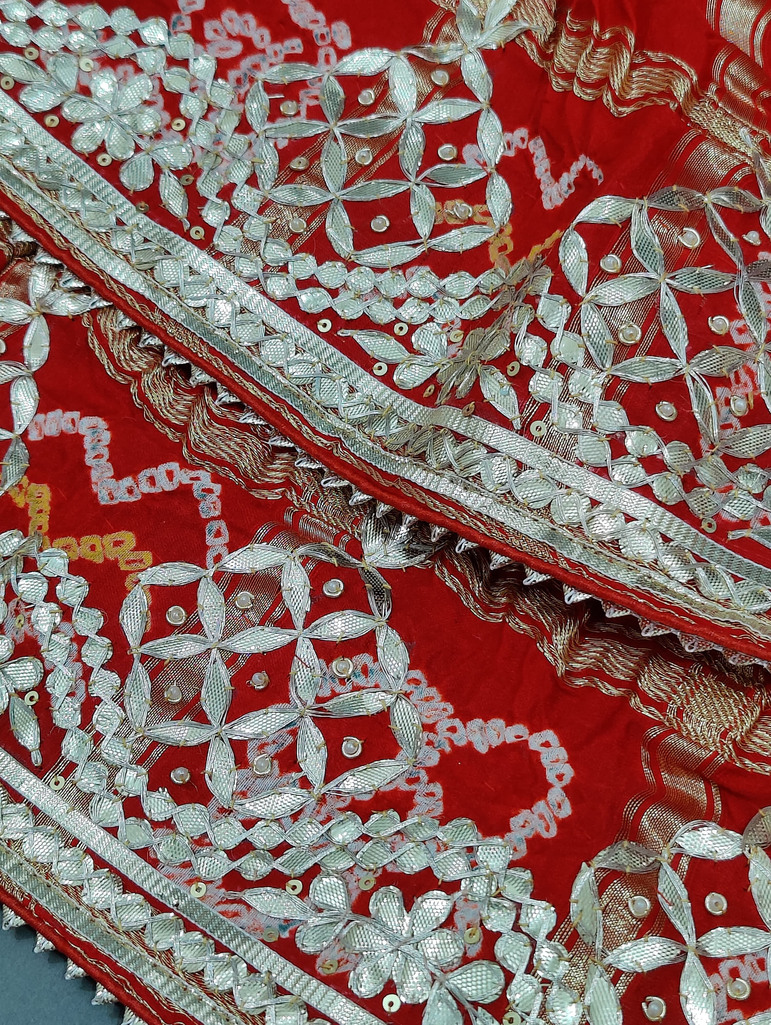 KcPc Pure Gaji Silk Bandhej Ghatchola Gotapatti Chunri Bridal Dupatta
