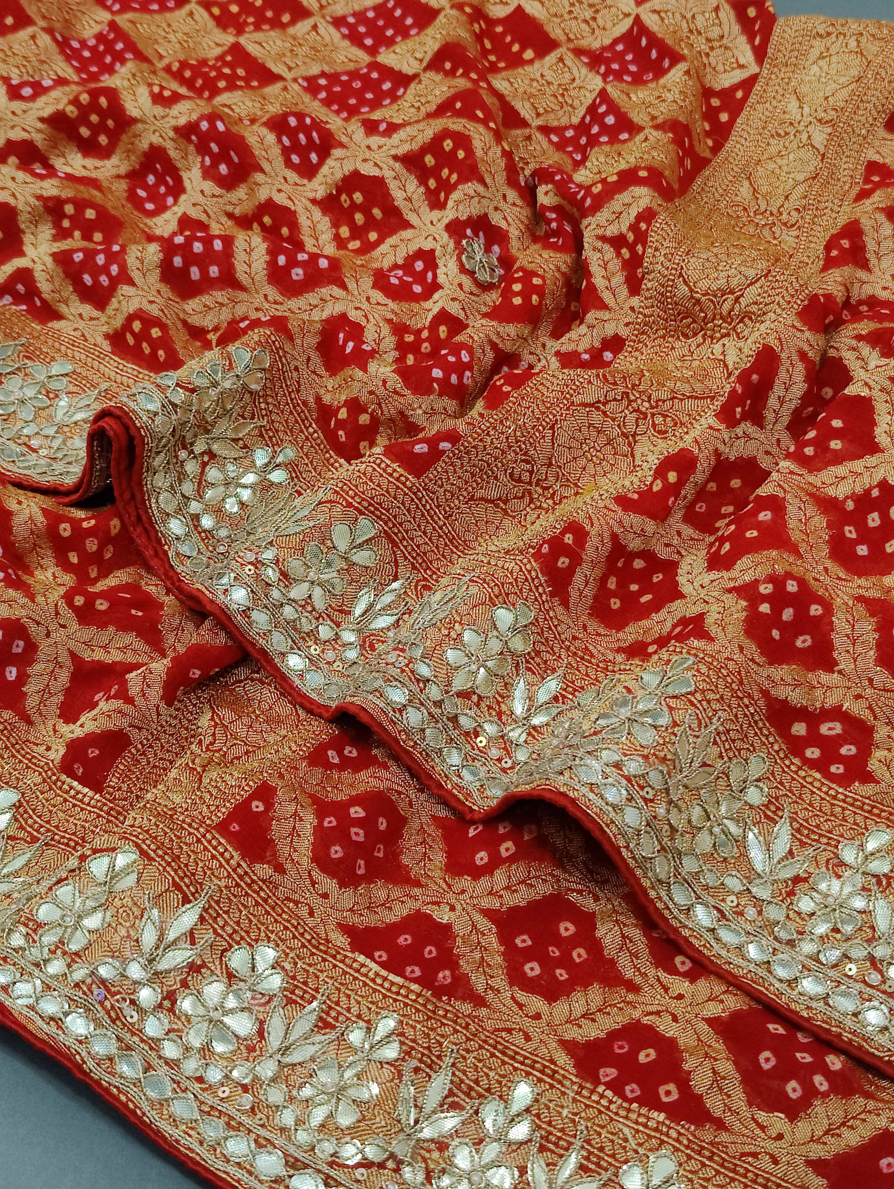 KcPc Pure Khaddi Georgette Neemzari Bandhej Gotapatti Work Dupatta