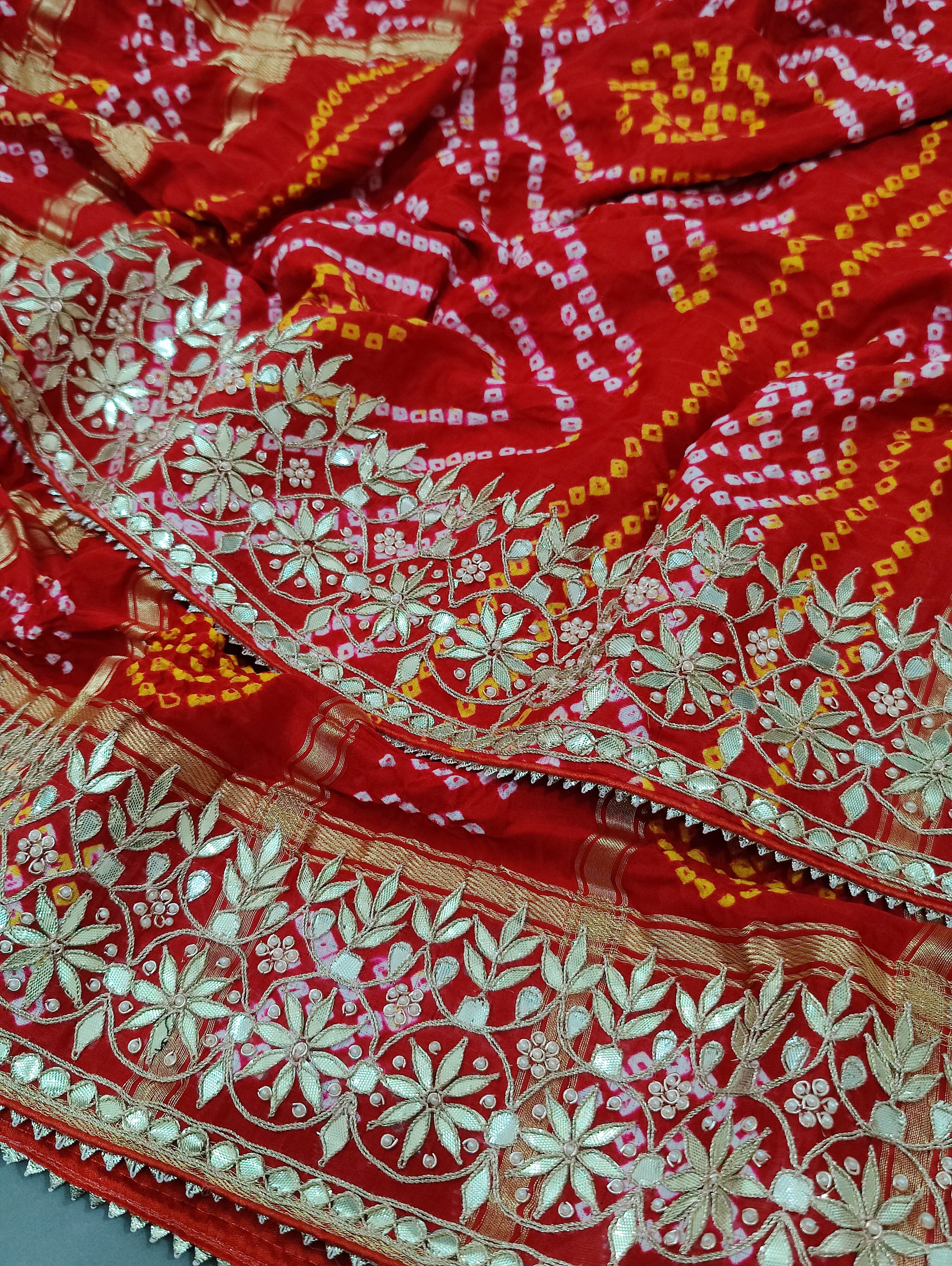 The Bandhani style with Handmade Gotapatti work saree