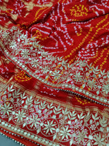 The Bandhani style with Handmade Gotapatti work saree