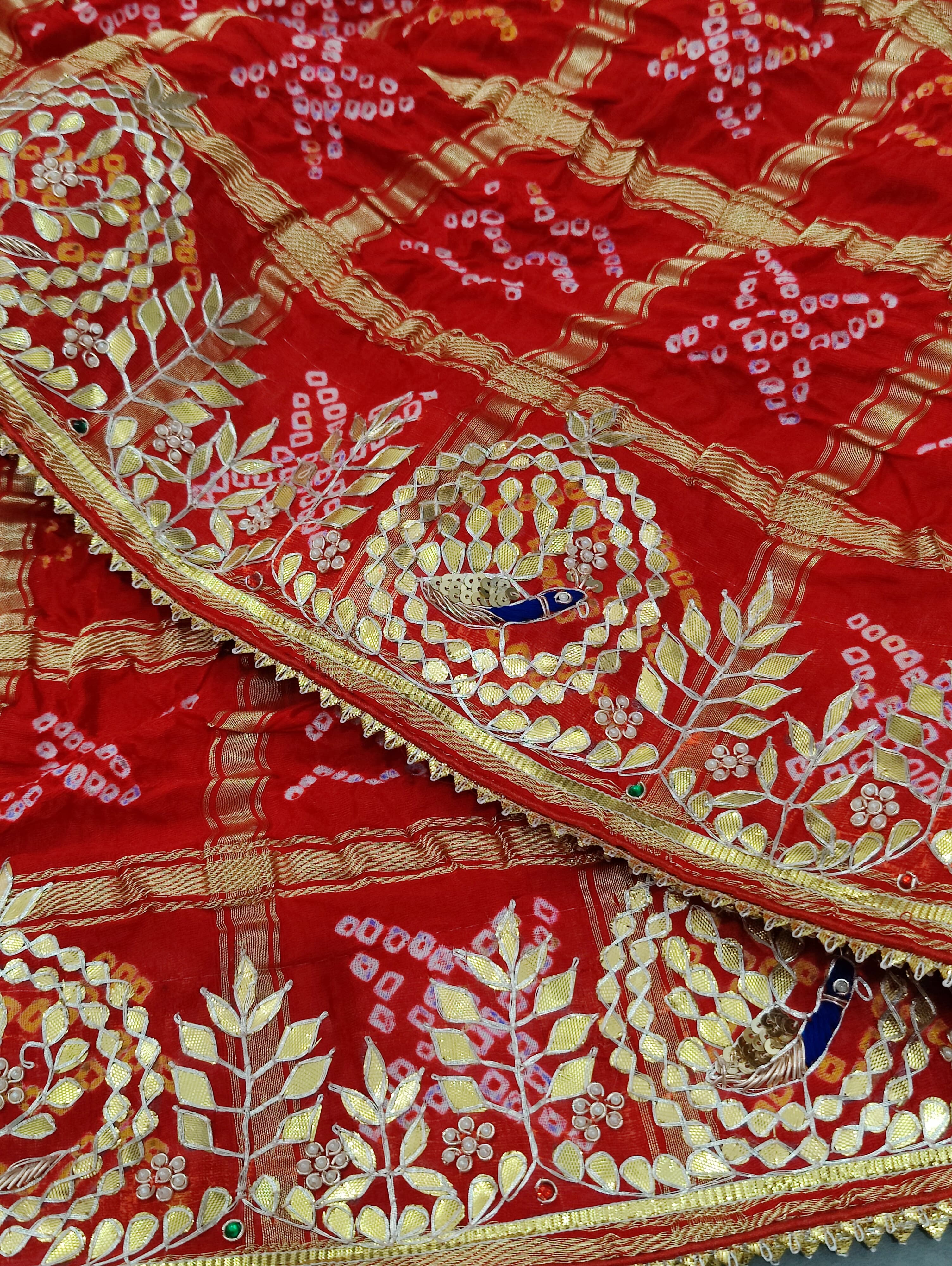 KcPc Designer Pure Gaji Silk Banarasi Bandhej Ghatchola Gotapatti Work DupattaAMT