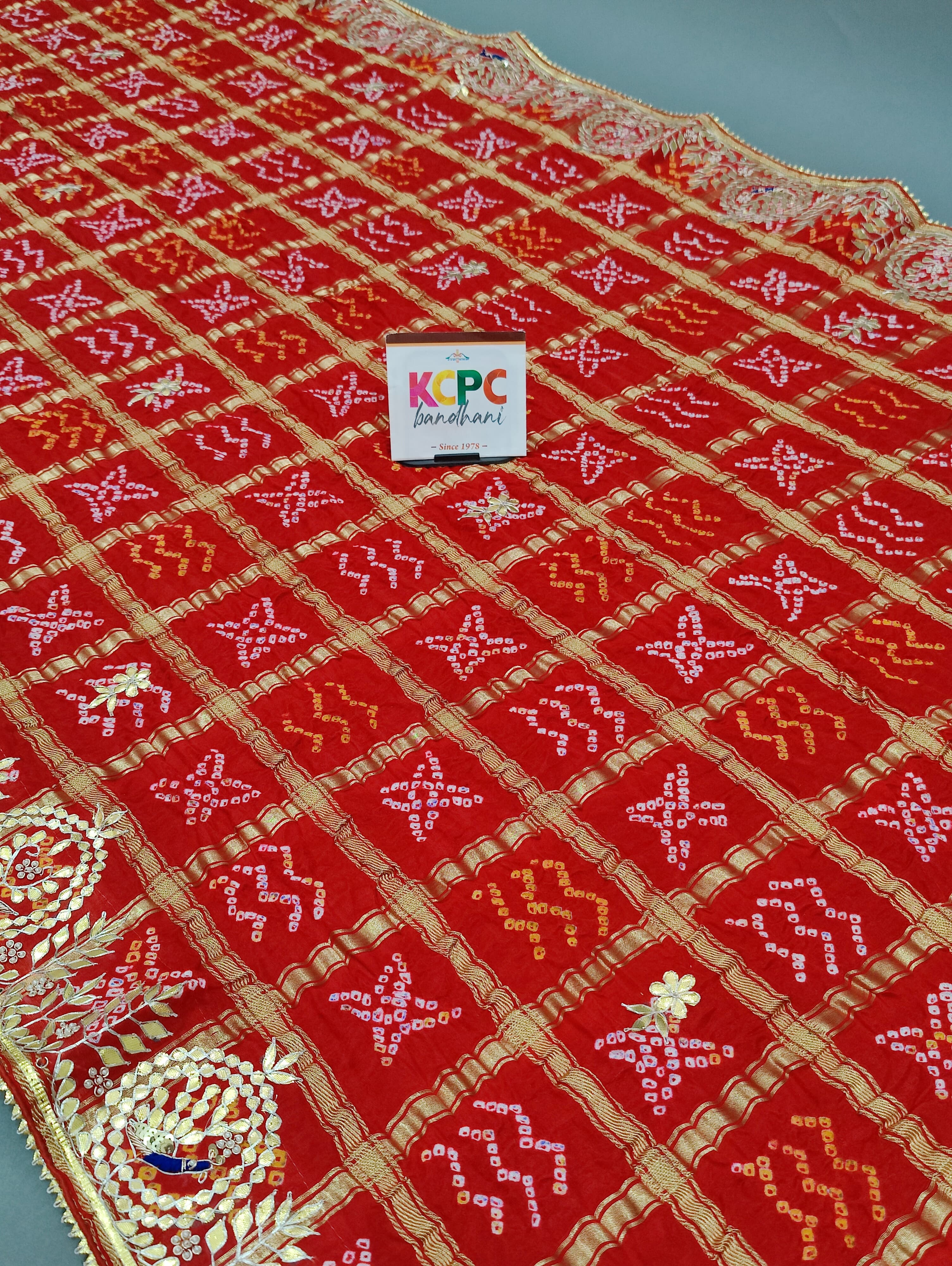 KcPc Designer Pure Gaji Silk Banarasi Bandhej Ghatchola Gotapatti Work DupattaAMT