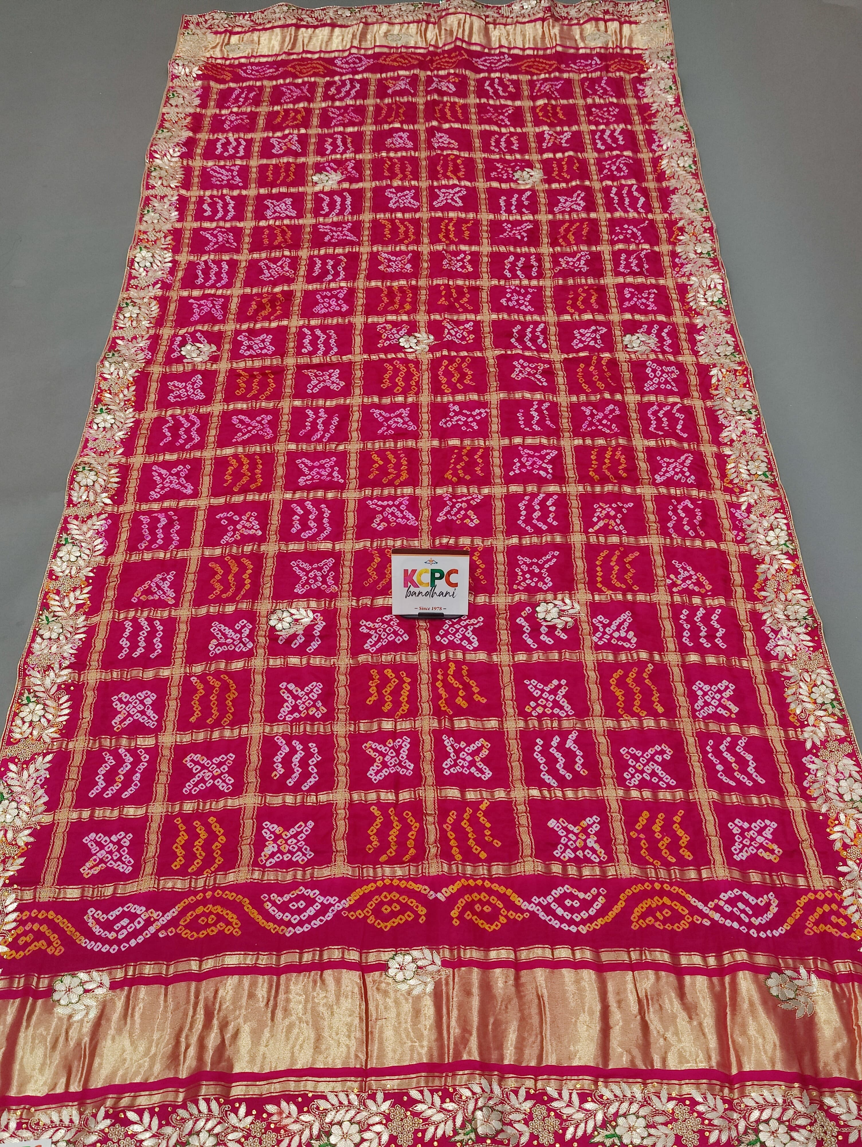 KcPc Designer Pure Gaji Silk Banarasi BandhaniGhatchola Gotapatti Work Dupatta Rani