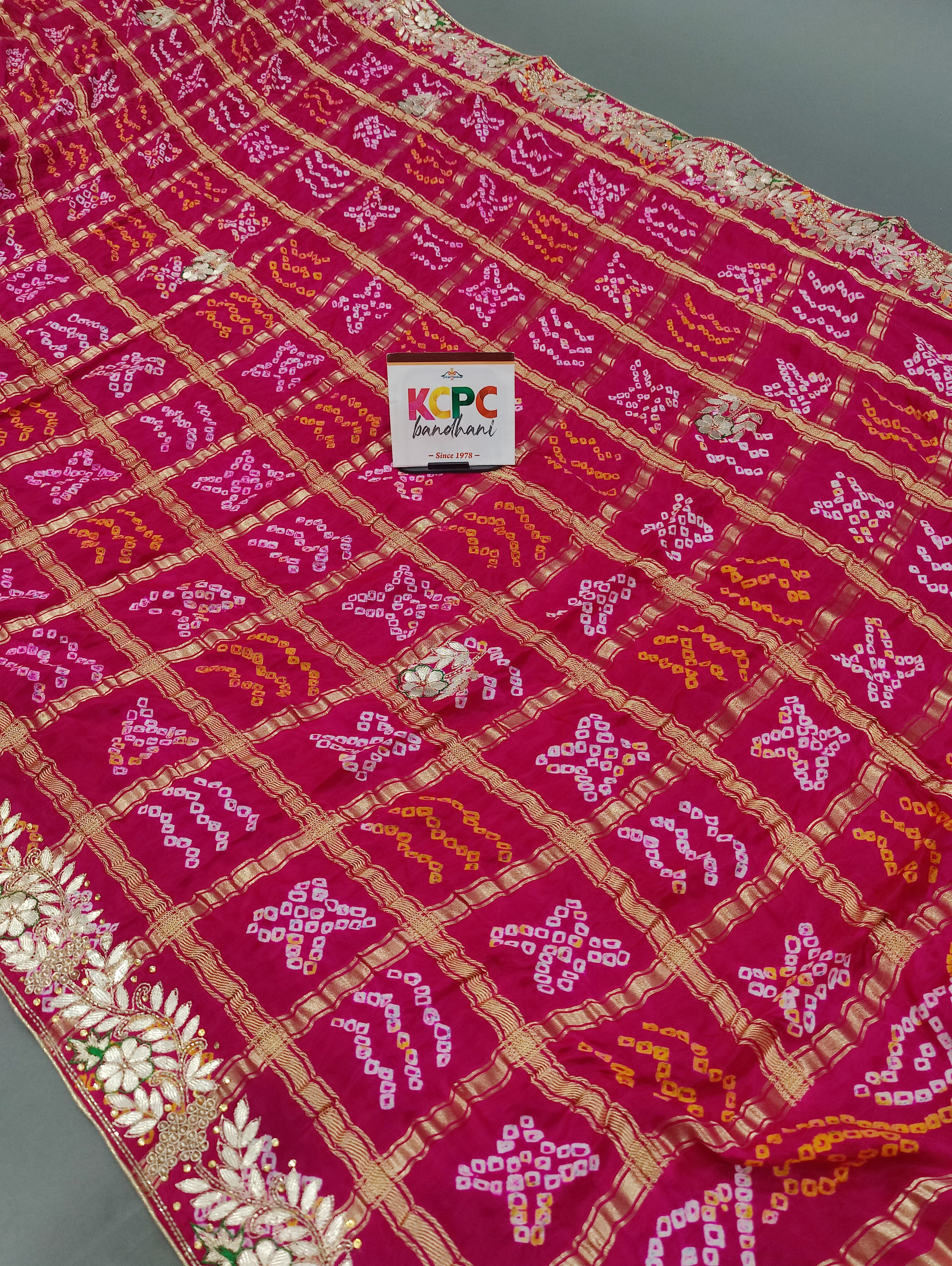 KcPc Designer Pure Gaji Silk Banarasi BandhaniGhatchola Gotapatti Work Dupatta Rani