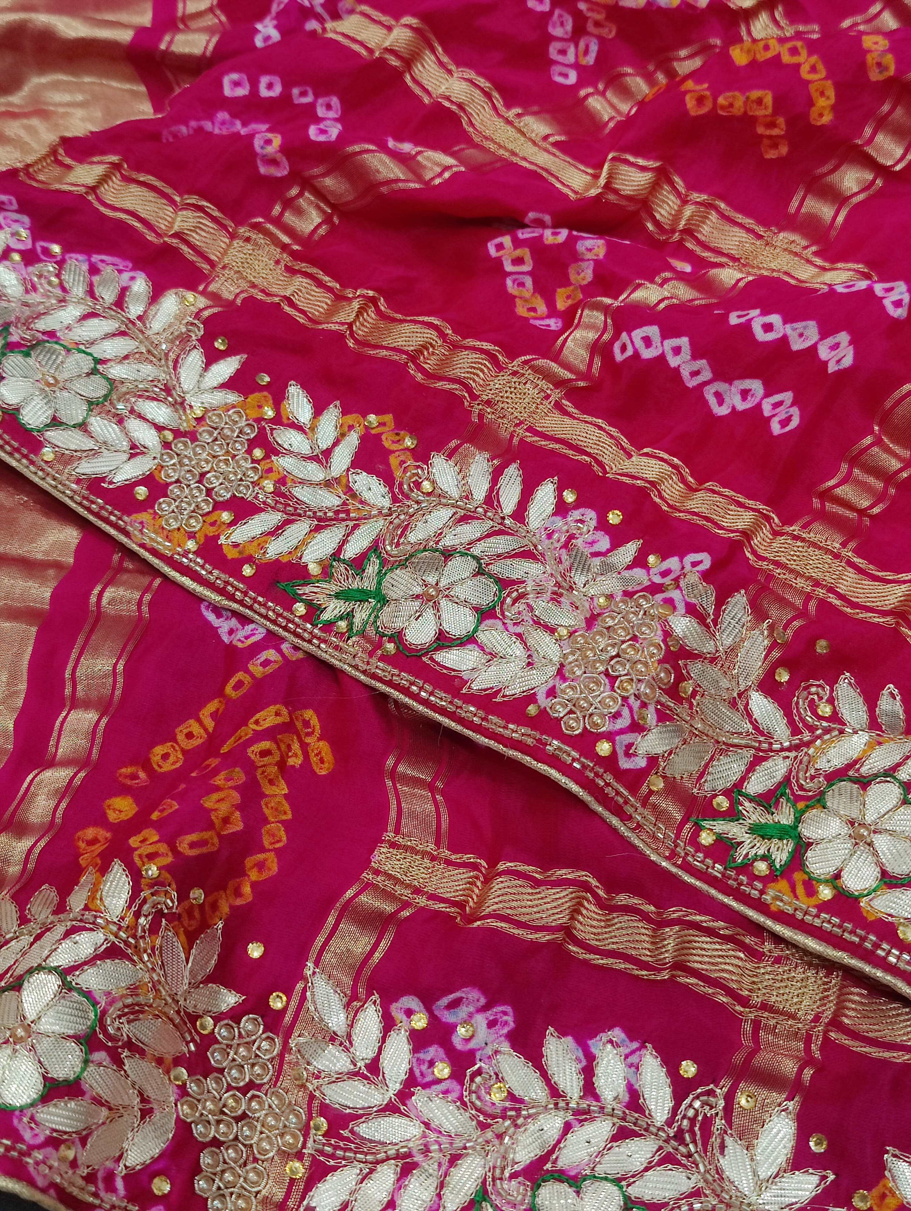 KcPc Designer Pure Gaji Silk Banarasi BandhaniGhatchola Gotapatti Work Dupatta Rani